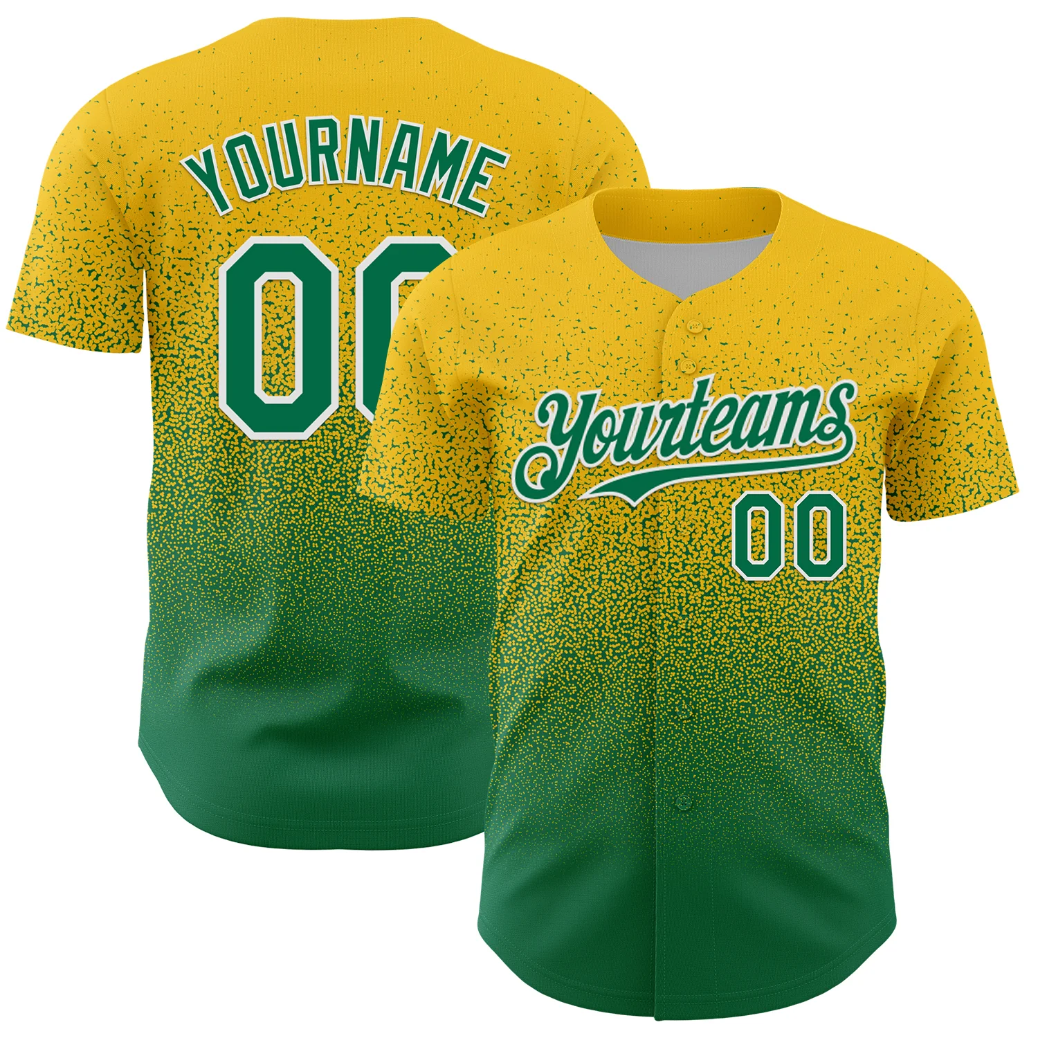 Custom Yellow Kelly Green-White Fade Fashion Speckle Authentic Baseball Jersey