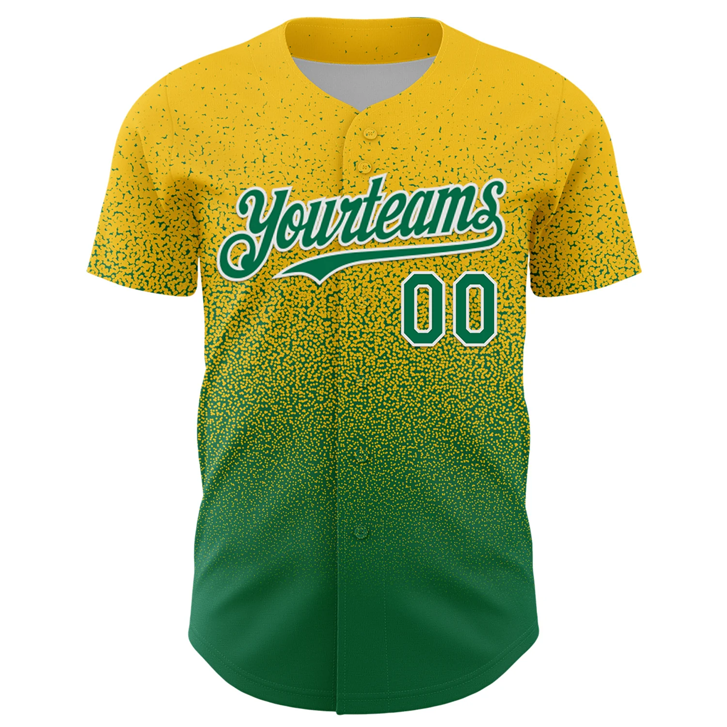 Custom Yellow Kelly Green-White Fade Fashion Speckle Authentic Baseball Jersey - Image 2