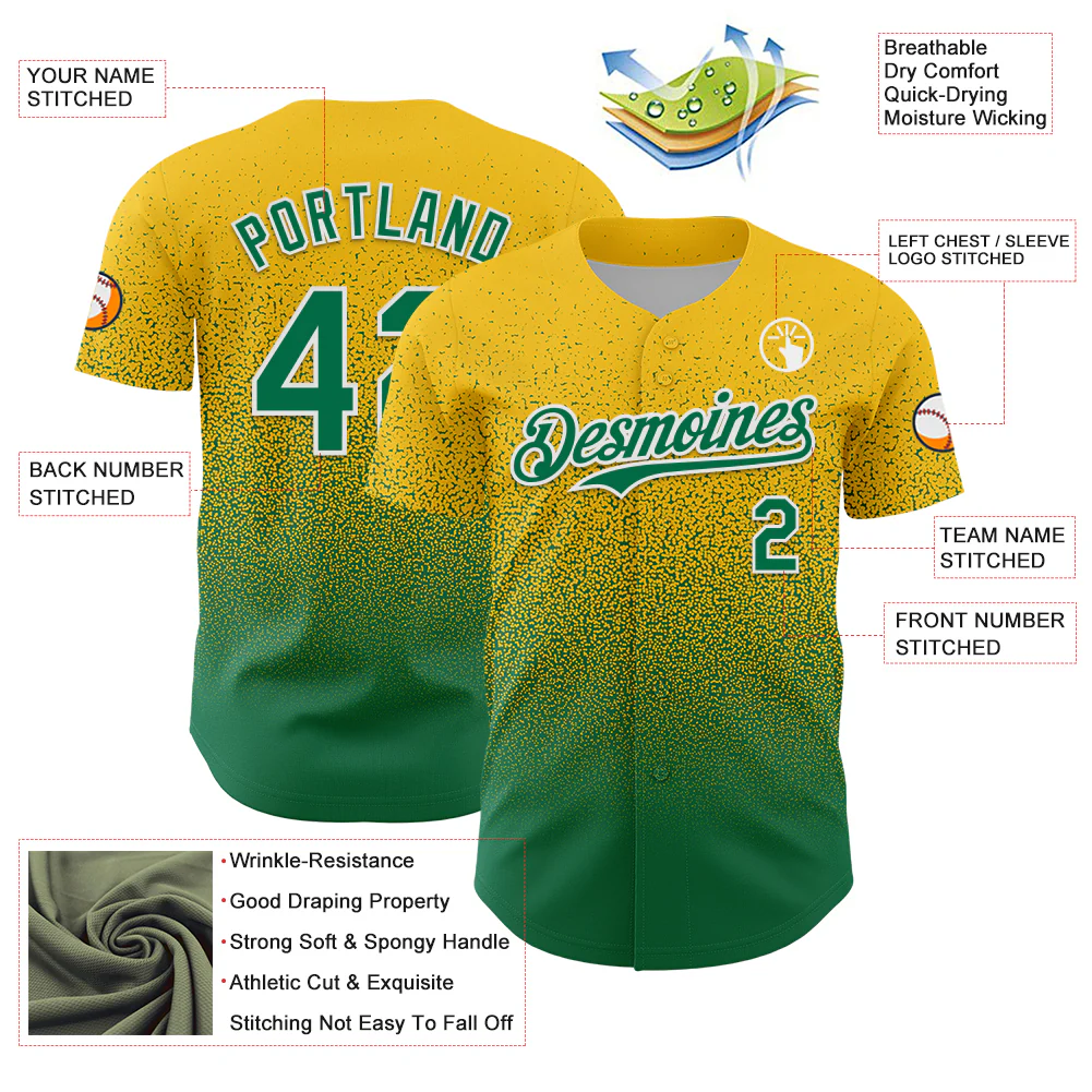 Custom Yellow Kelly Green-White Fade Fashion Speckle Authentic Baseball Jersey - Image 3