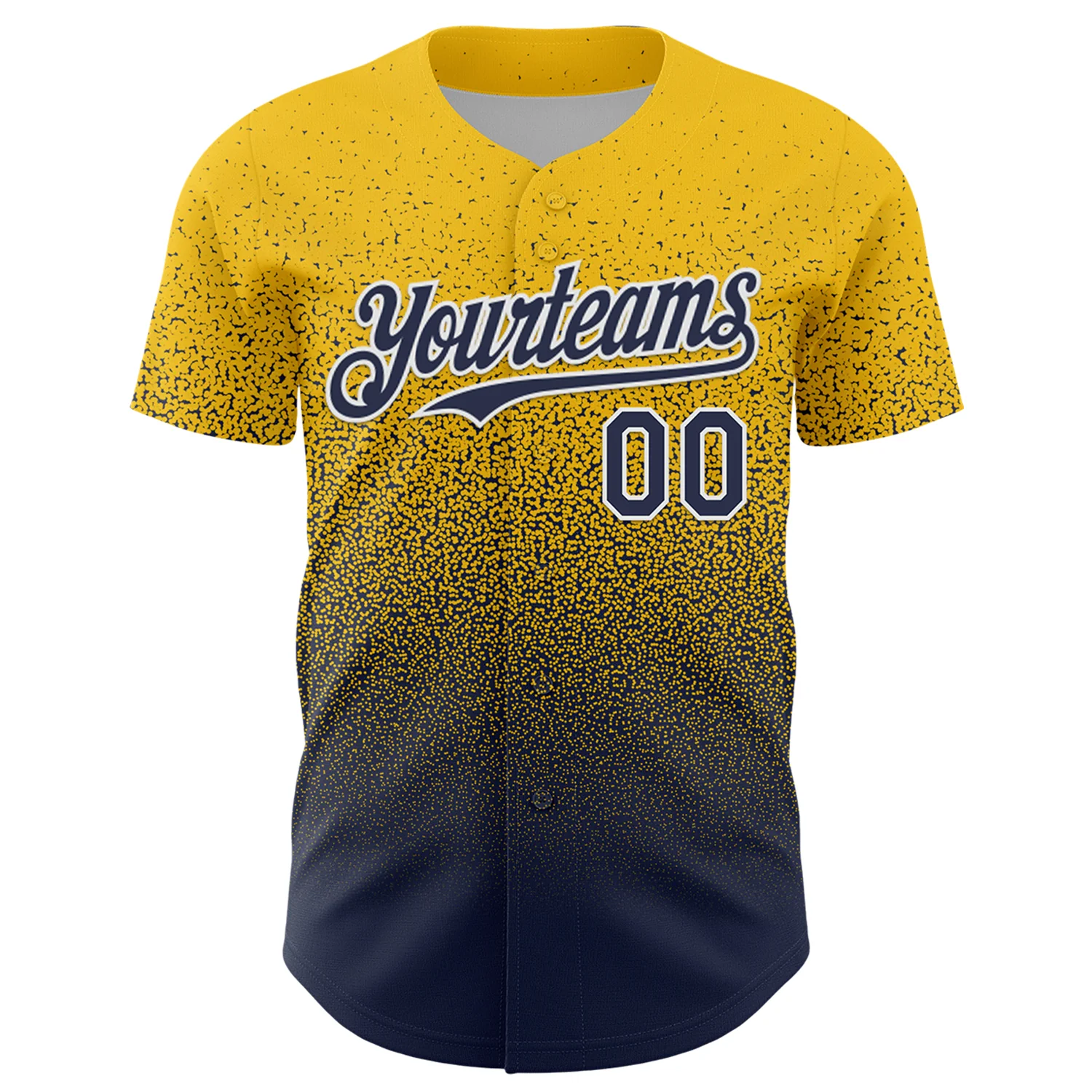 Custom Yellow Navy-White Fade Fashion Speckle Authentic Baseball Jersey - Image 2
