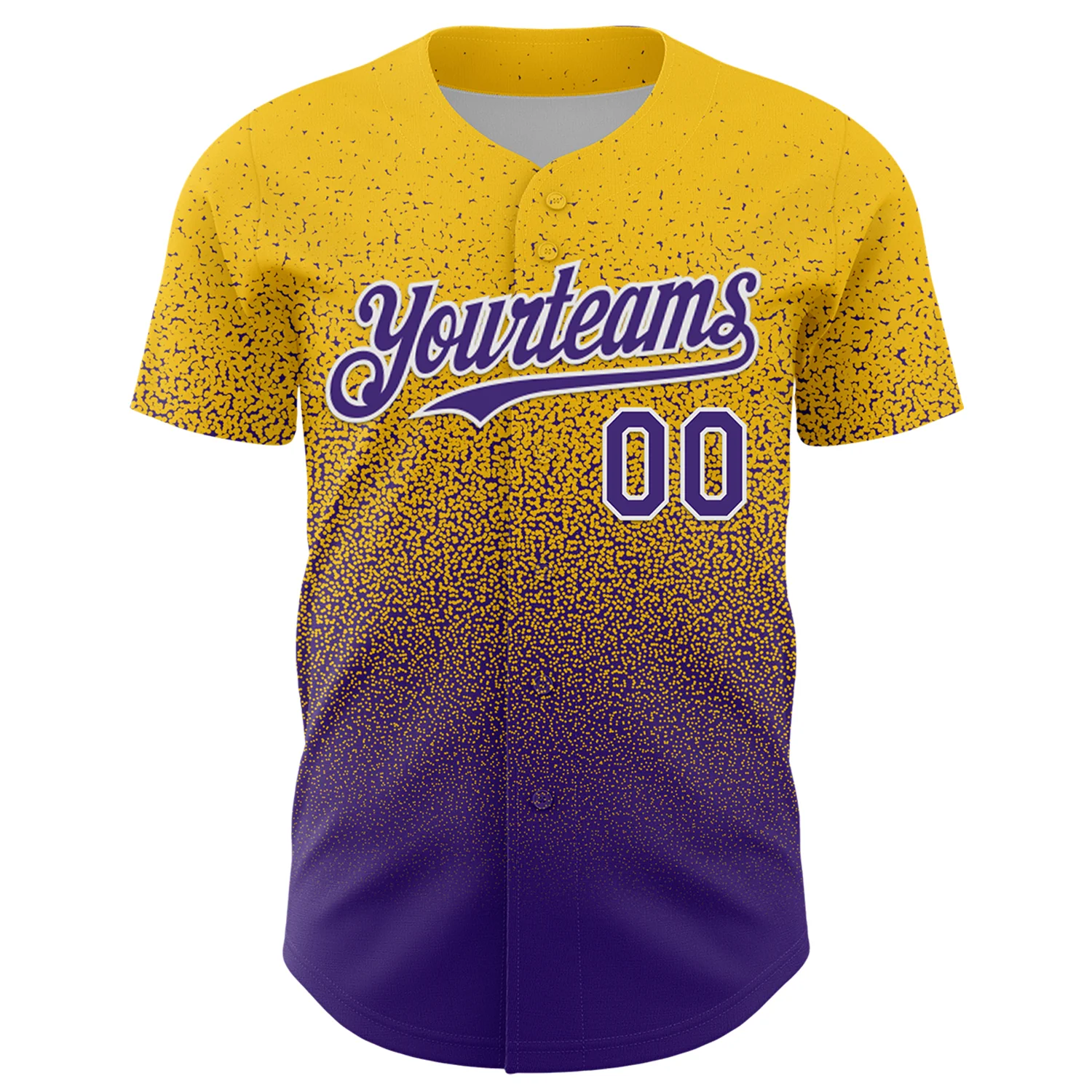 Custom Yellow Purple-White Fade Fashion Speckle Authentic Baseball Jersey - Image 2
