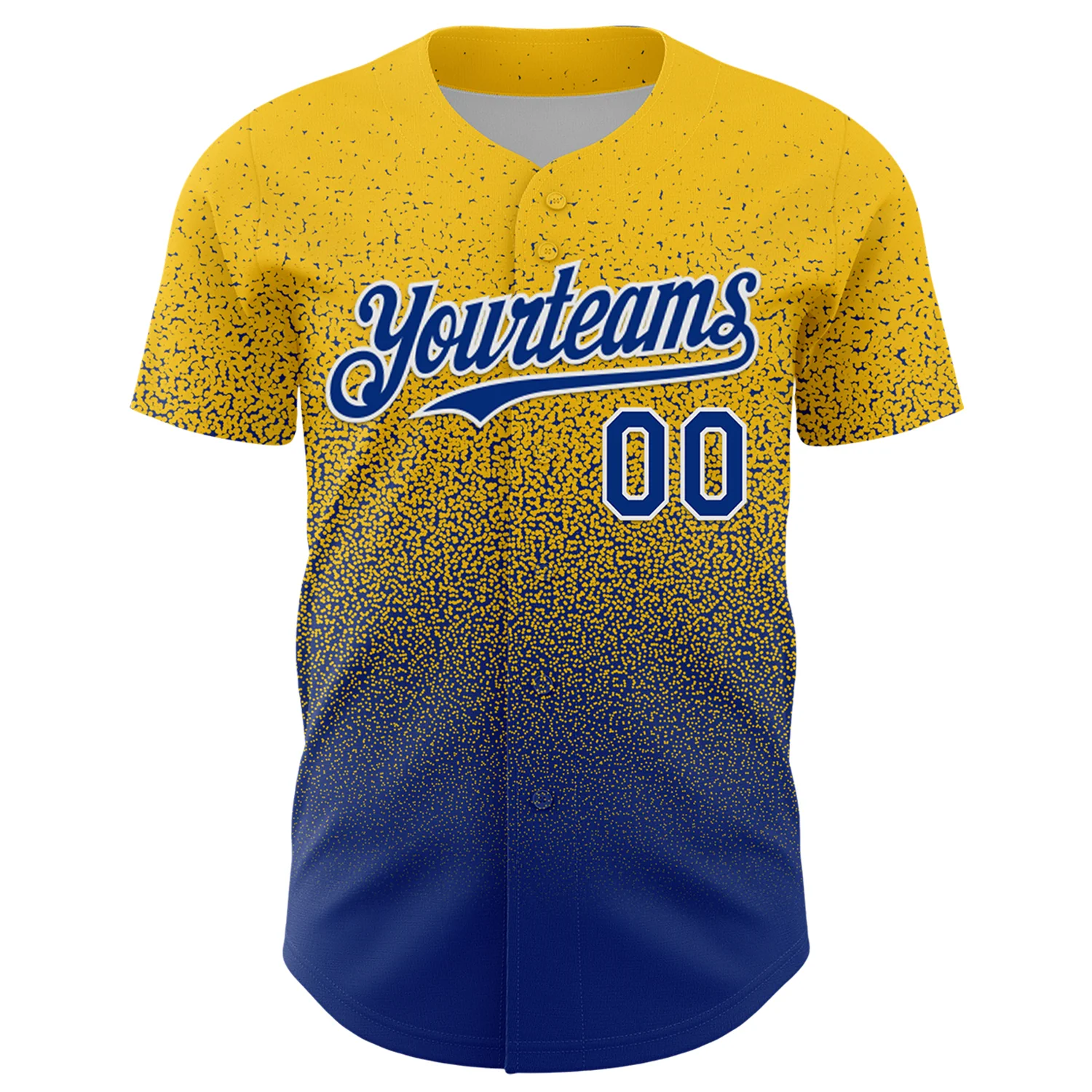 Custom Yellow Royal-White Fade Fashion Speckle Authentic Baseball Jersey - Image 2