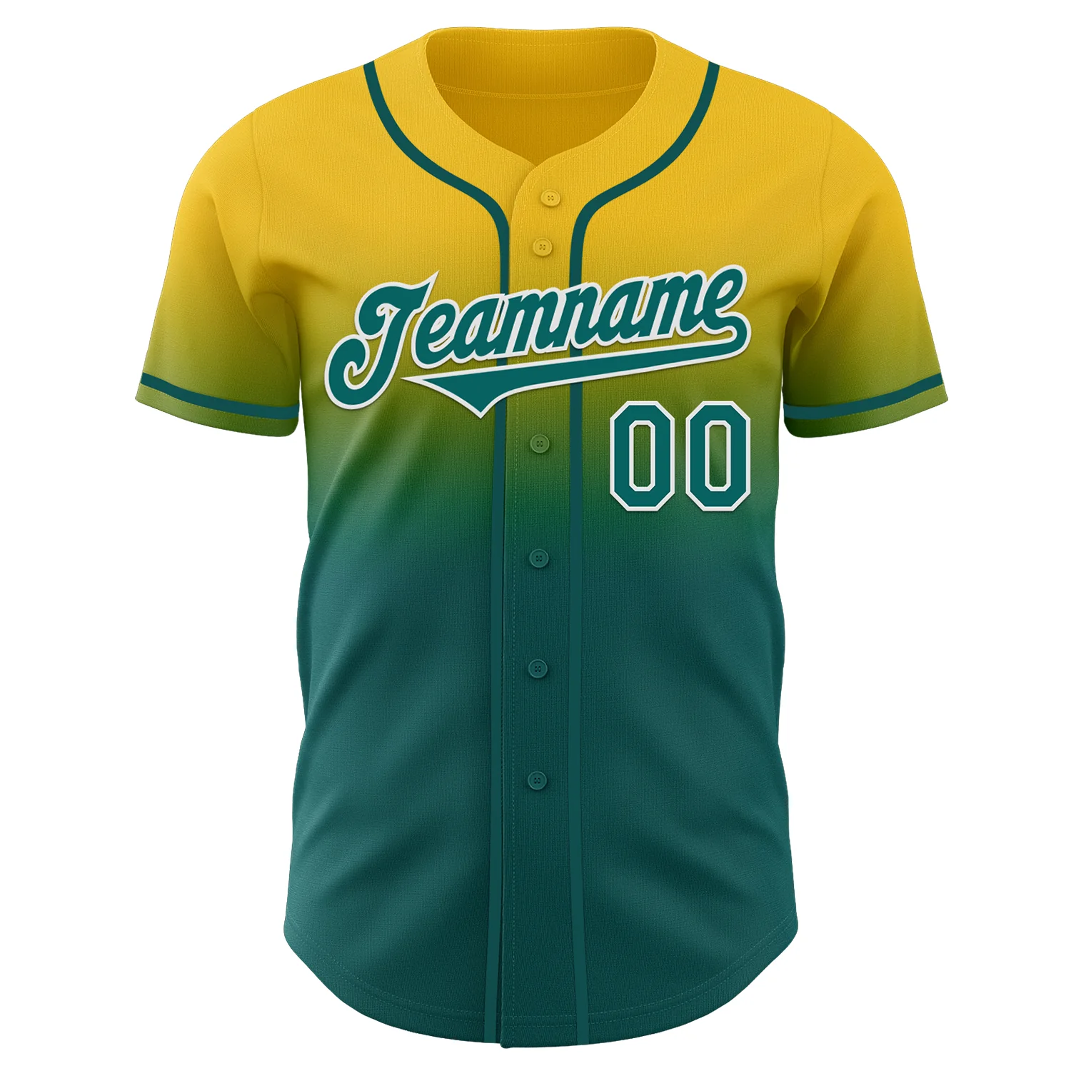 Custom Yellow Teal-White Authentic Fade Fashion Baseball Jersey - Image 2