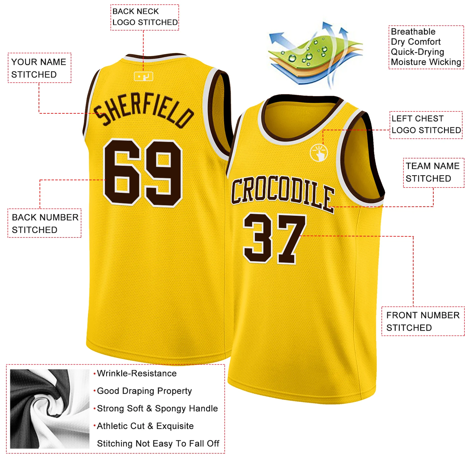 Custom Yellow Brown-White Authentic Basketball Jersey - Image 2