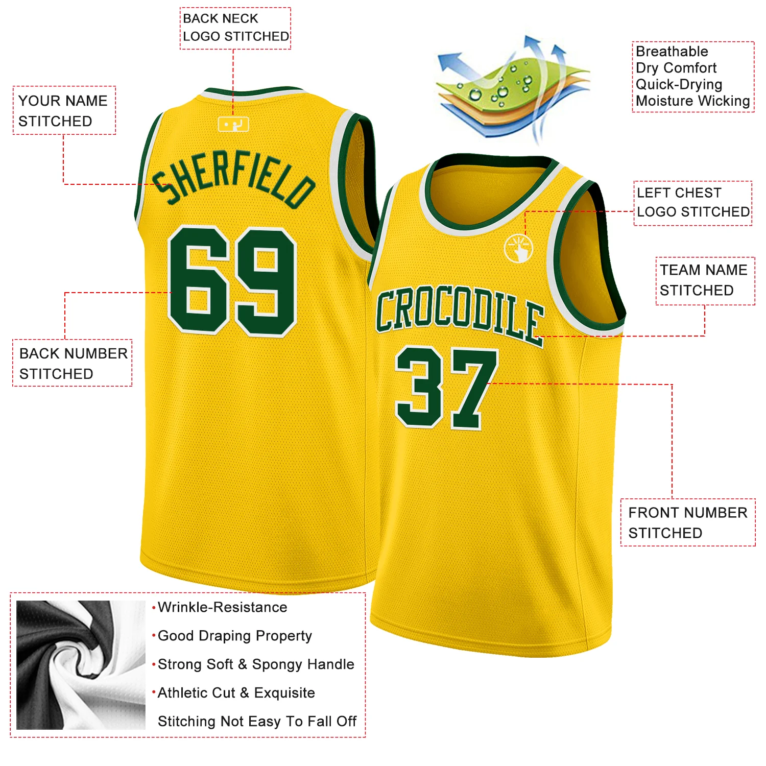 Custom Yellow Green-White Authentic Basketball Jersey - Image 2
