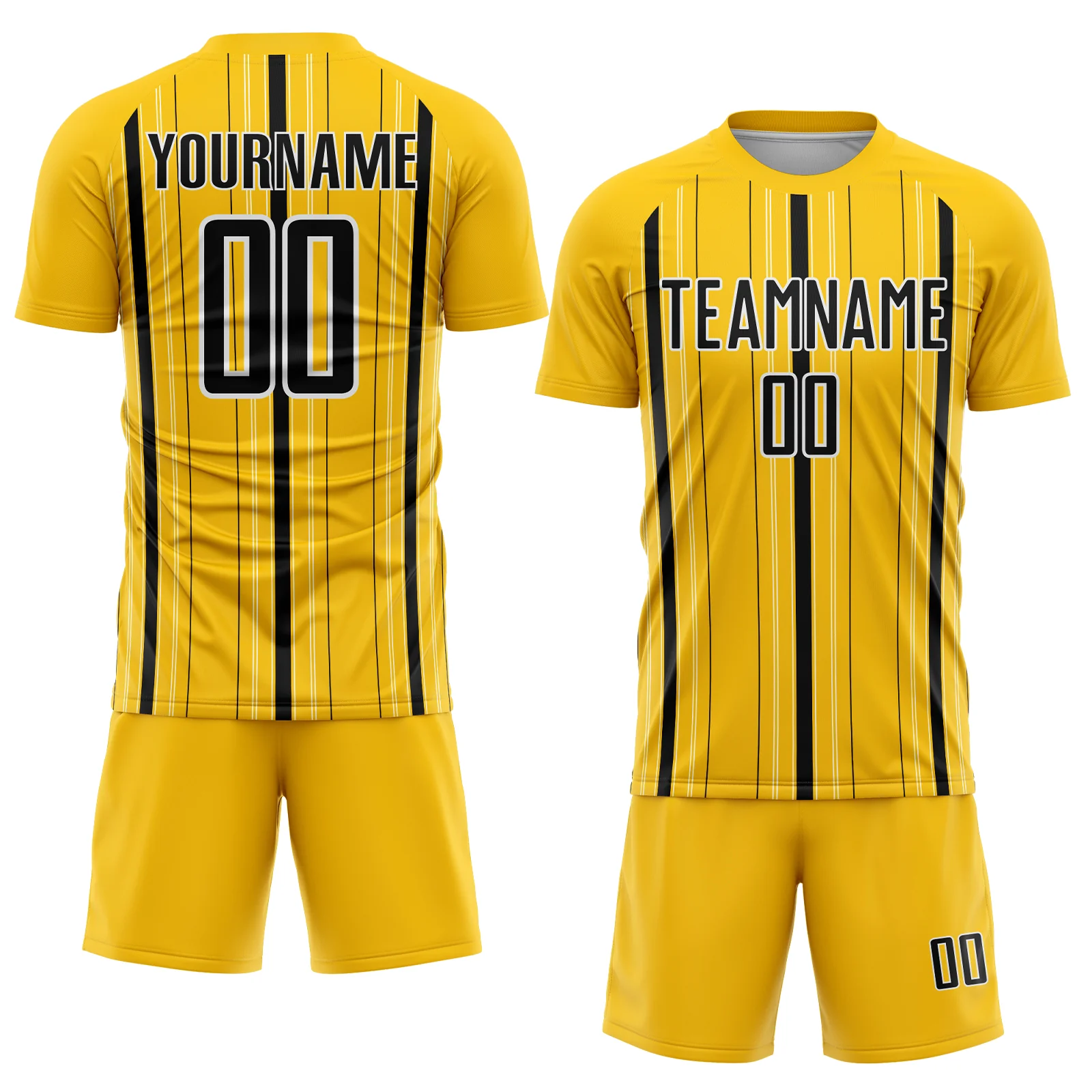 Custom Yellow Black-White Stripe Sublimation Soccer Uniform Jersey - Image 2