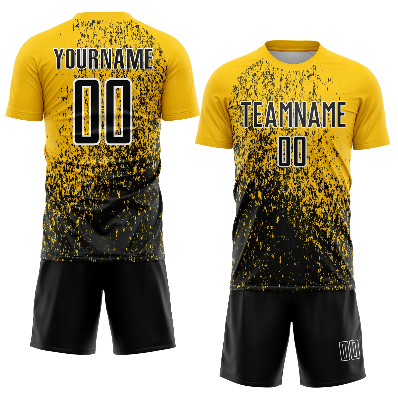 Custom Yellow Black-White Abstract Fragment Art Sublimation Soccer Uniform Jersey - Image 2
