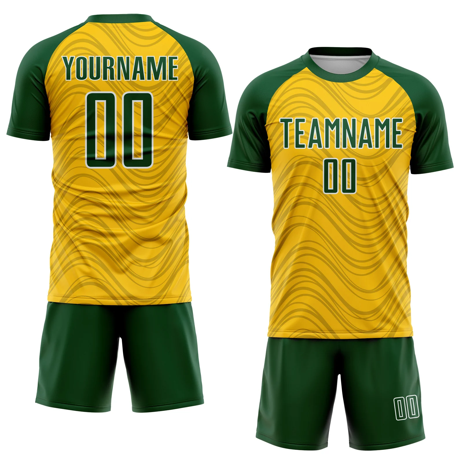 Custom Yellow Green-White Wavy Lines Sports Sublimation Soccer Uniform Jersey - Image 2