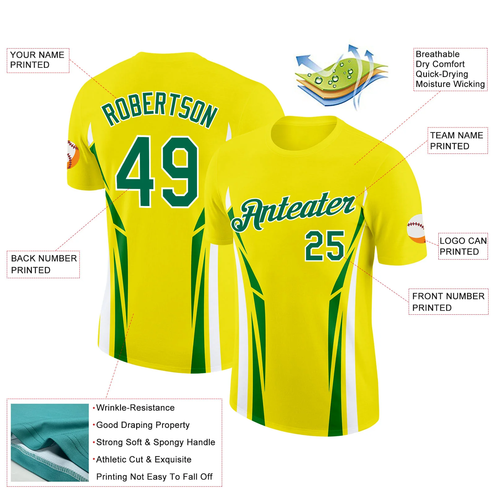 Custom Yellow Kelly Green-White Brazil Line Soccer Jersey Performance T-Shirt - Image 2