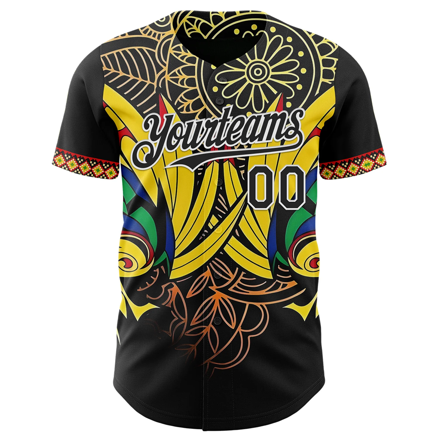 Custom Black Yellow Red Green-White Black History Month Africa Tribal Authentic Baseball Jersey - Image 2