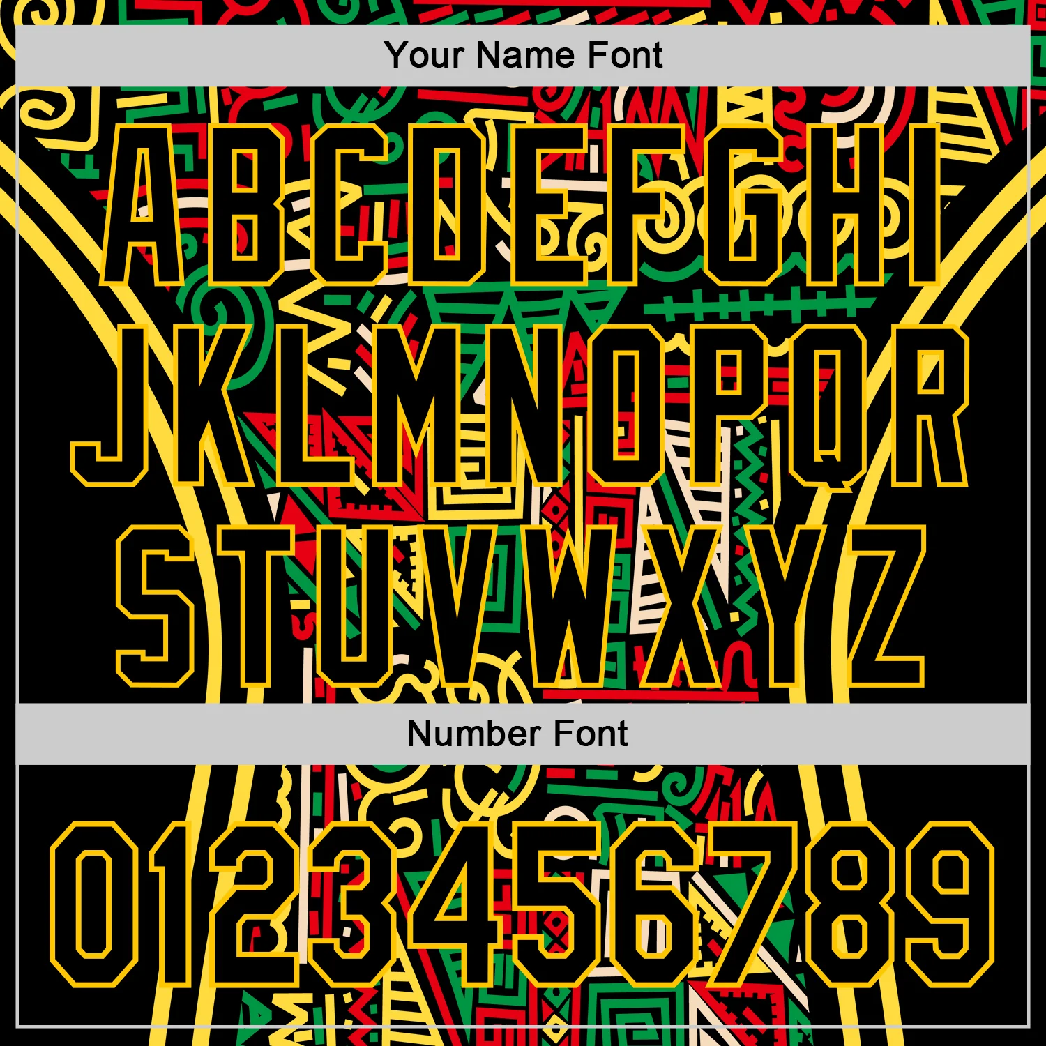 Custom Black Yellow Green-Red 3D Pattern Design Black History Month African Ethnicity Style Abstract Geometric Authentic Baseball Jersey - Image 5