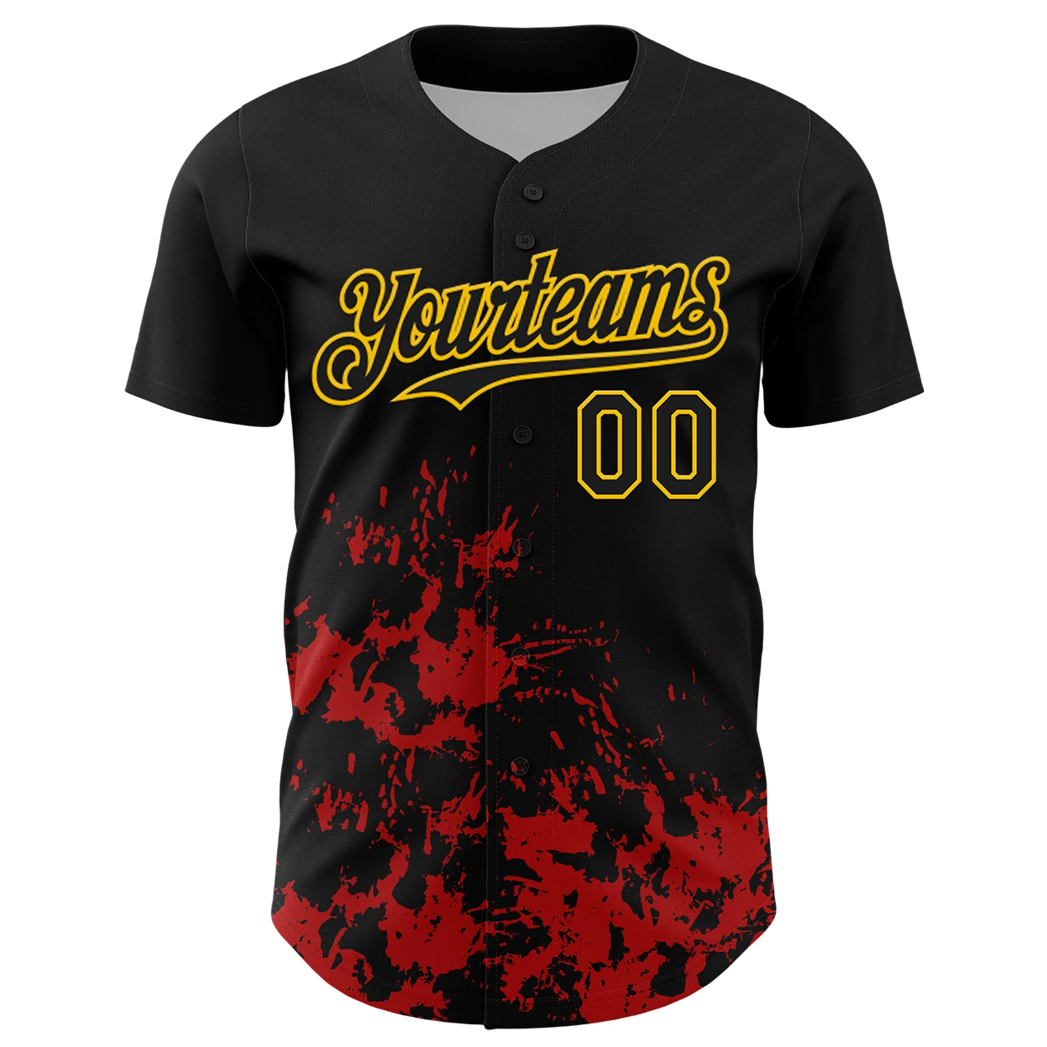 Custom Black Yellow-Red Splatter Authentic Baseball Jersey - Image 2