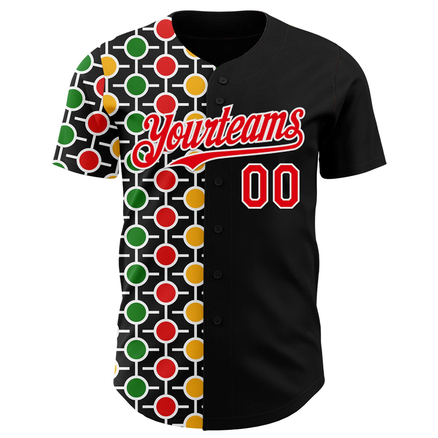 Custom Black Fire Red Yellow Green-White 3D Pattern Design Black History Month African Ethnicity Style Abstract Geometric Authentic Baseball Jersey - Image 2
