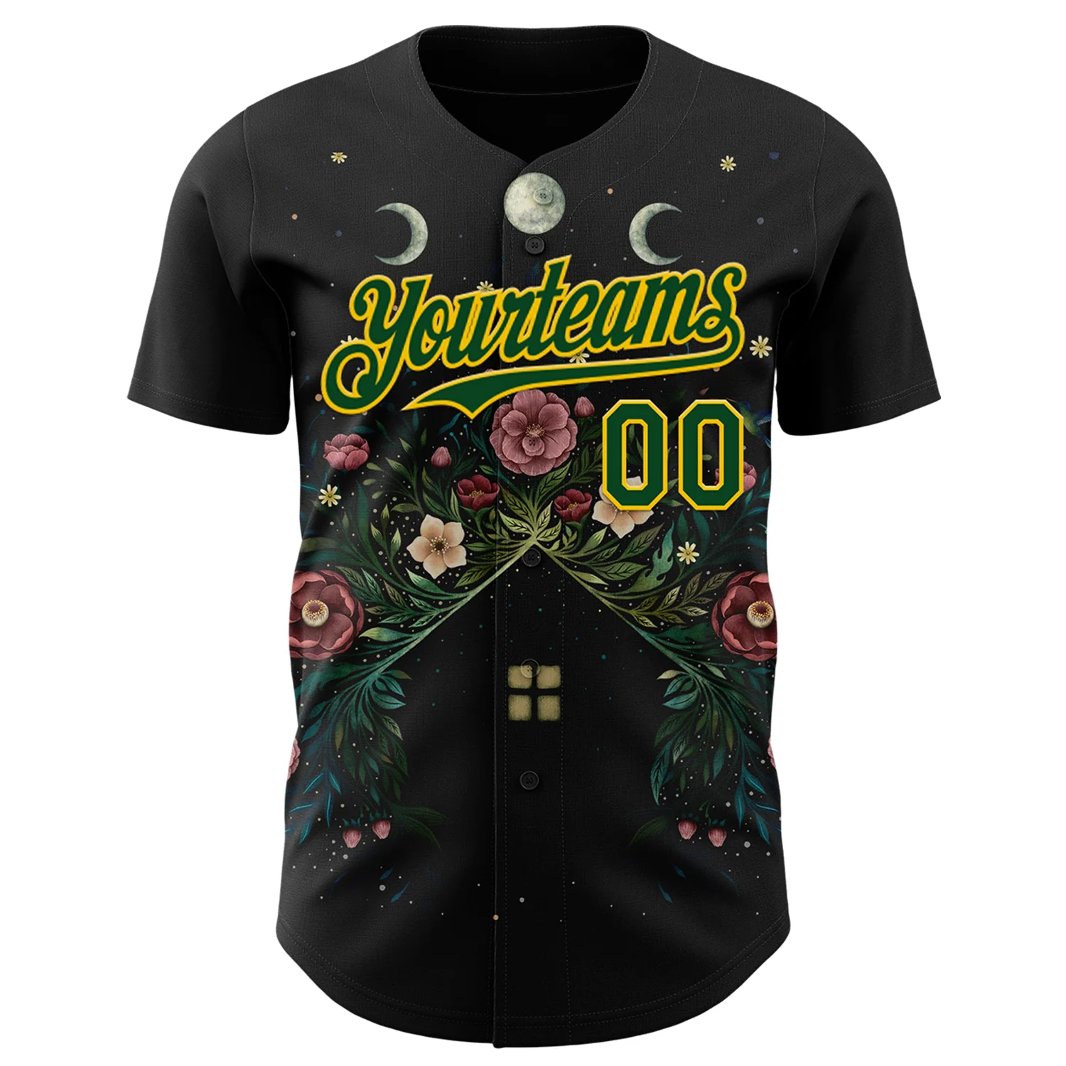 Custom Black Green-Yellow Episodic Drawing Bloom Authentic Baseball Jersey - Image 2