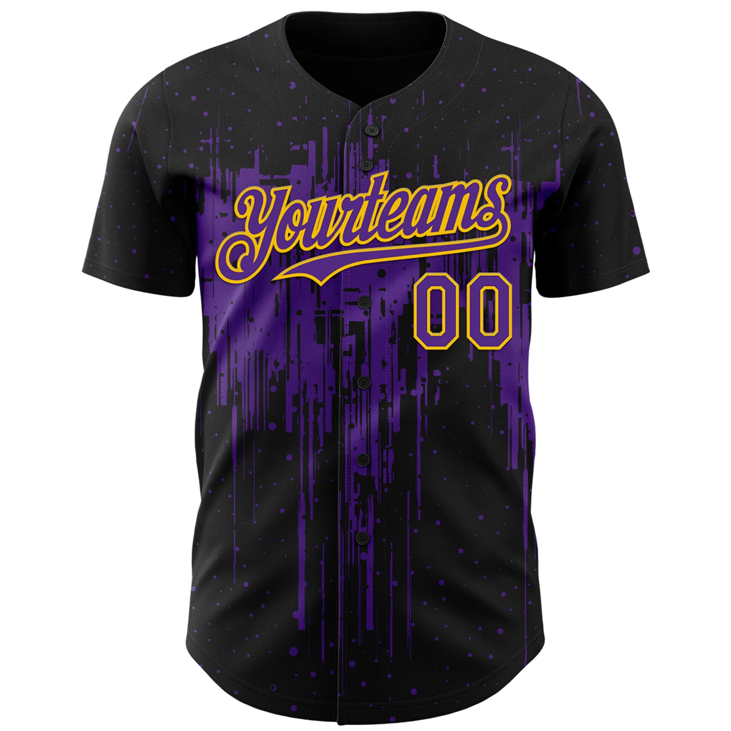 Custom Black Purple-Yellow Dripping Splatter Paint Authentic Baseball Jersey - Image 2