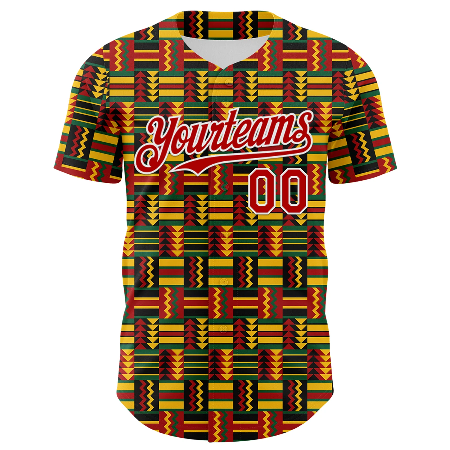 Custom Black Red Yellow Green-White 3D Pattern Design Black History Month African Ethnicity Style Abstract Geometric Authentic Baseball Jersey - Image 2