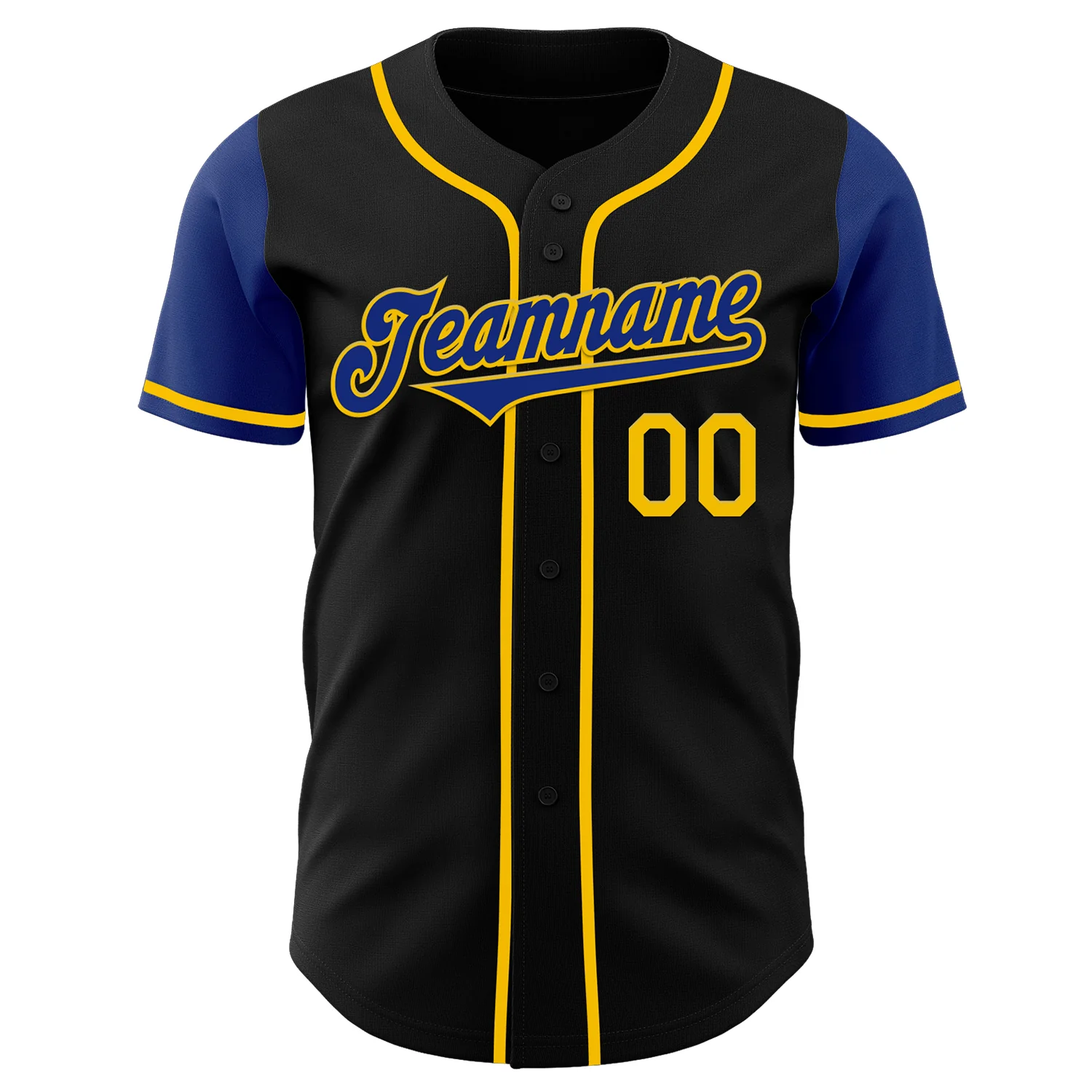 Custom Black Royal-Yellow Authentic Two Tone Baseball Jersey - Image 2