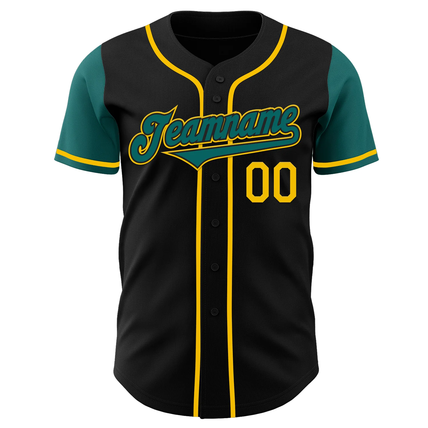 Custom Black Teal-Yellow Authentic Two Tone Baseball Jersey - Image 2
