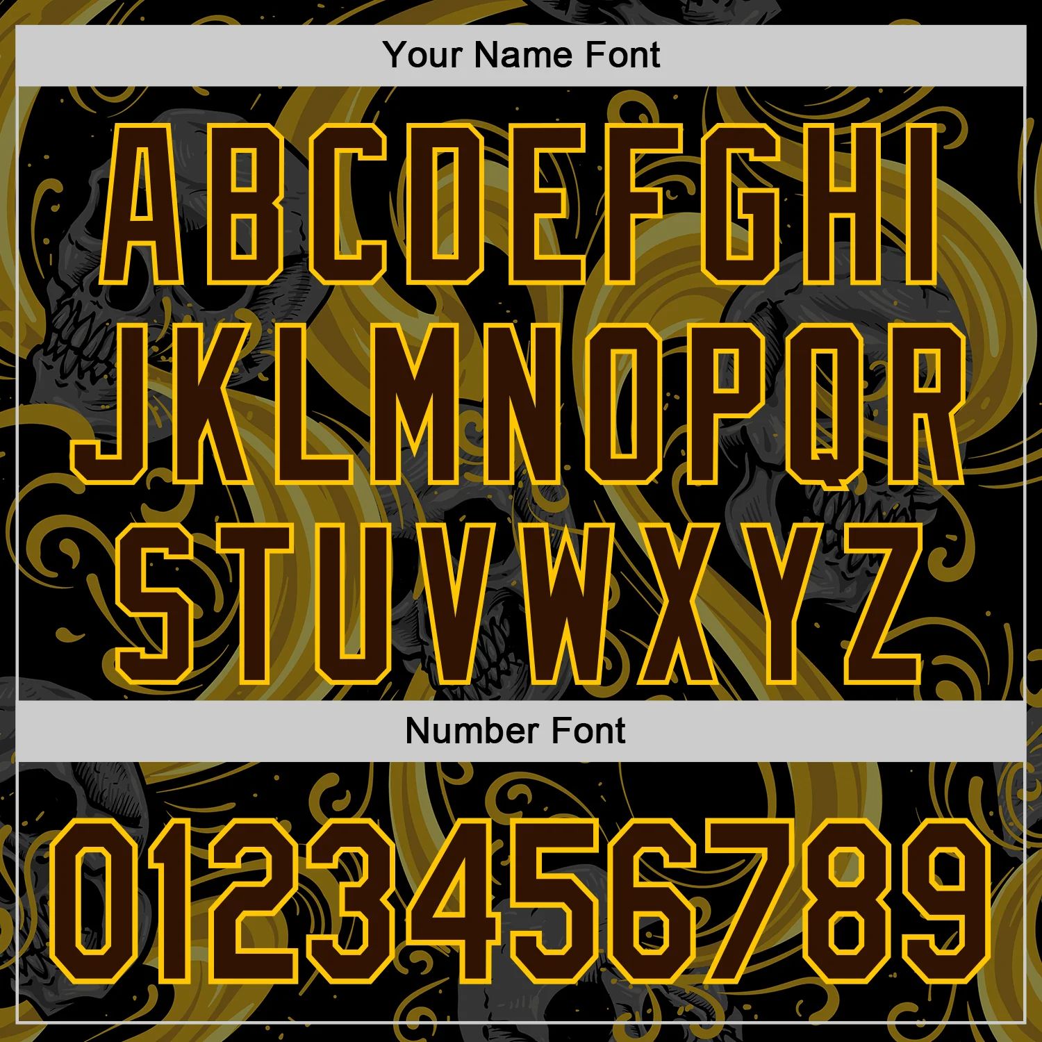 Custom Black Brown Yellow-White 3D Pattern Design Burner Costumes Skull Authentic Baseball Jersey - Image 5