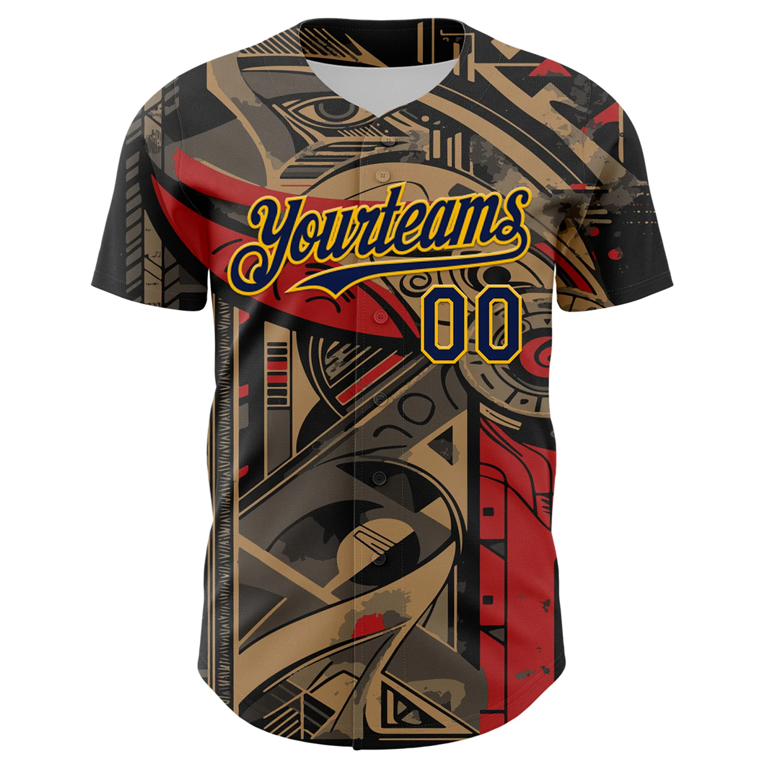 Custom Black Navy-Yellow 3D Pattern Design Burner Costumes Abstract Shape Authentic Baseball Jersey - Image 2