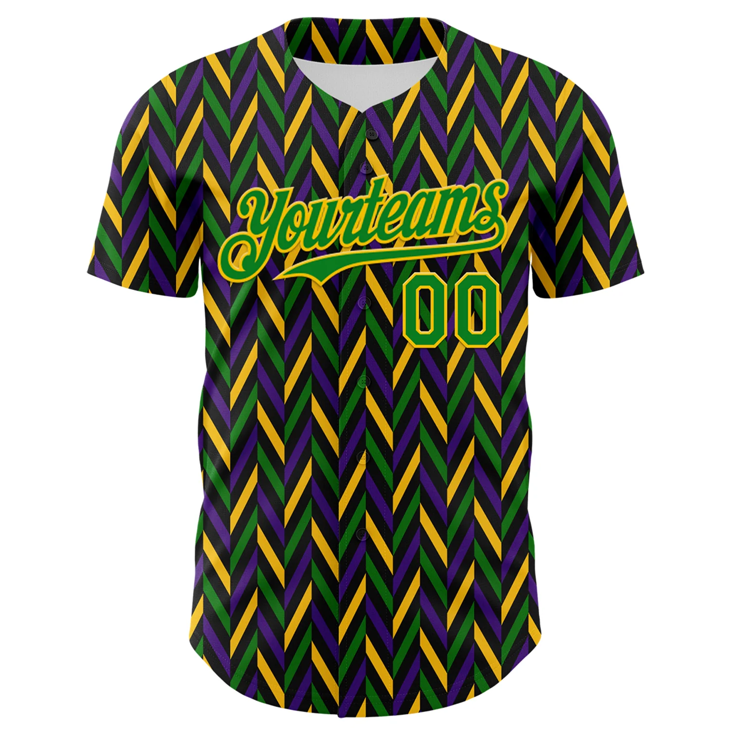 Custom Black Grass Green-Yellow 3D Pattern Design Mardi Gras Shrove Tuesday Authentic Baseball Jersey - Image 2