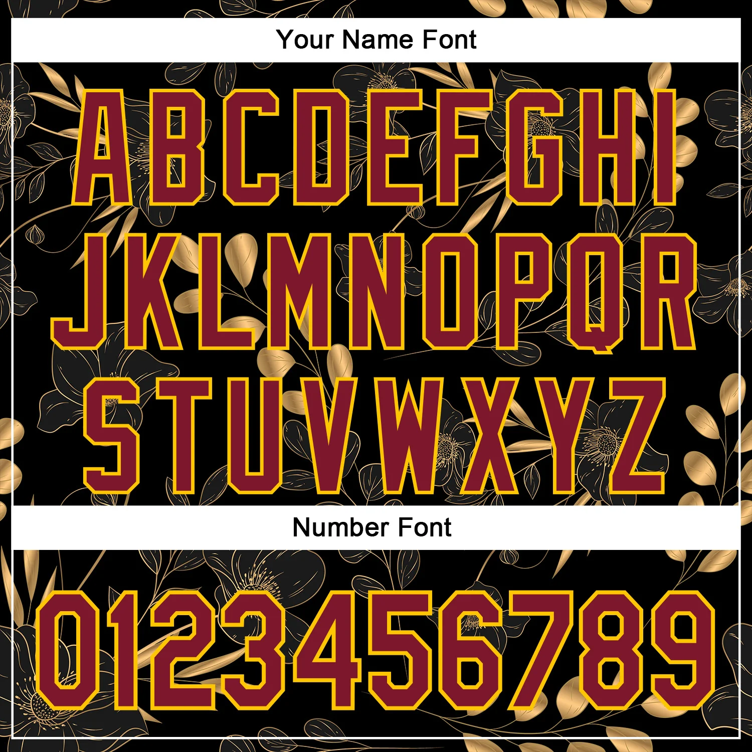 Custom Stitched Black Crimson-Yellow 3D Pattern Design Golden Subtle Floral Sports Pullover Sweatshirt Hoodie - Image 4
