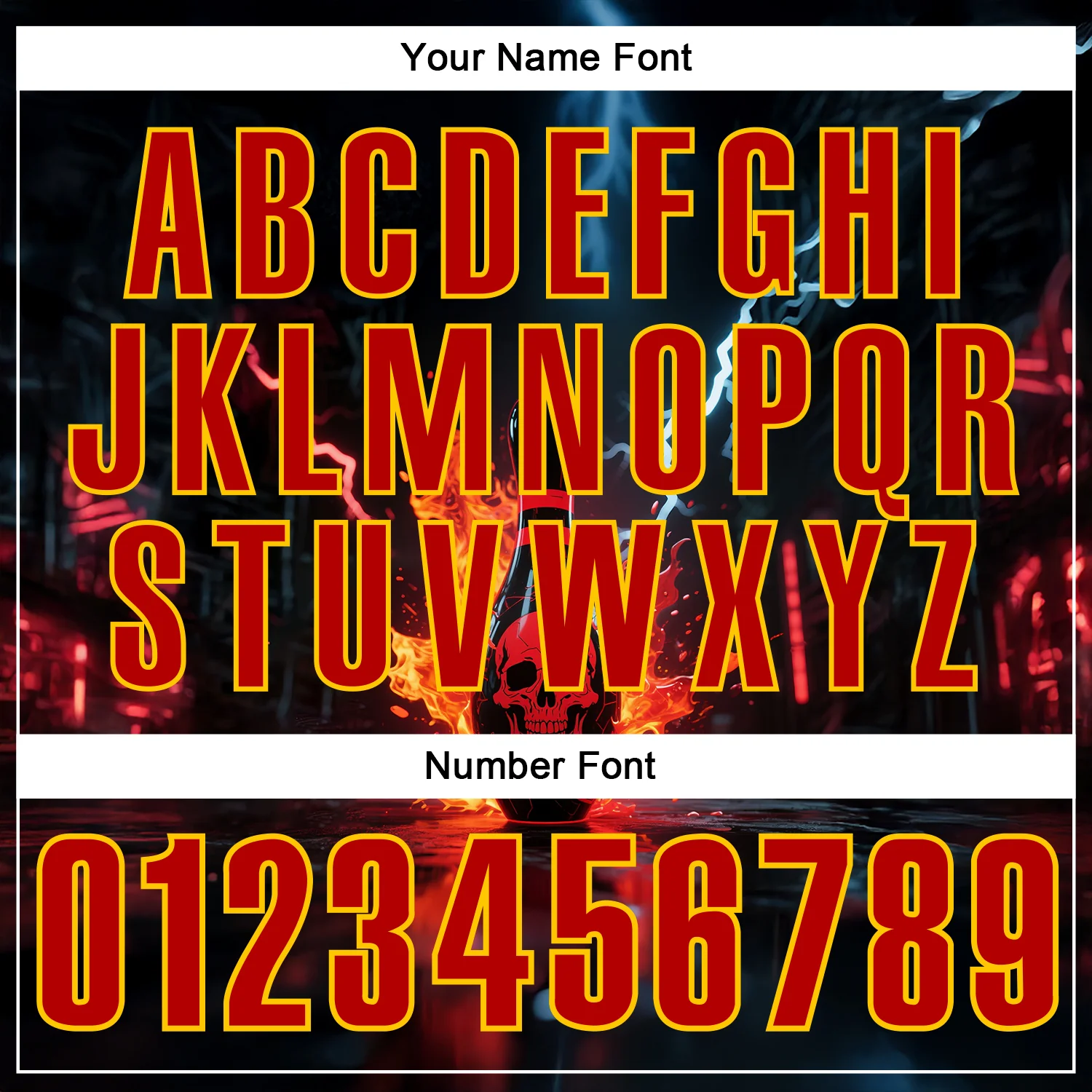 Custom Black Red-Yellow 3D Flame Lightning Skull Bowling Performance Polo Shirt - Image 5