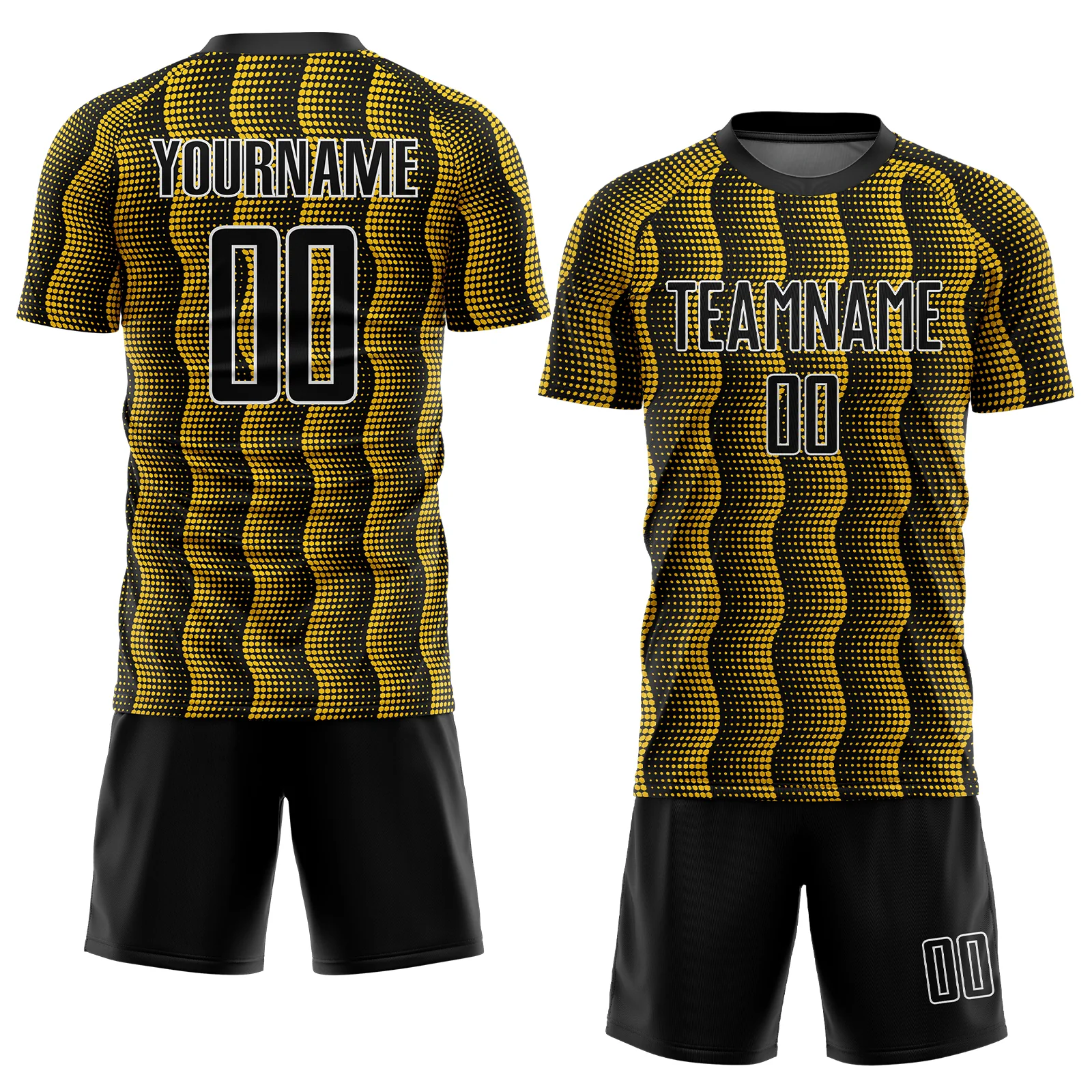 Custom Black Yellow-White Geometric Shape Sublimation Soccer Uniform Jersey - Image 2