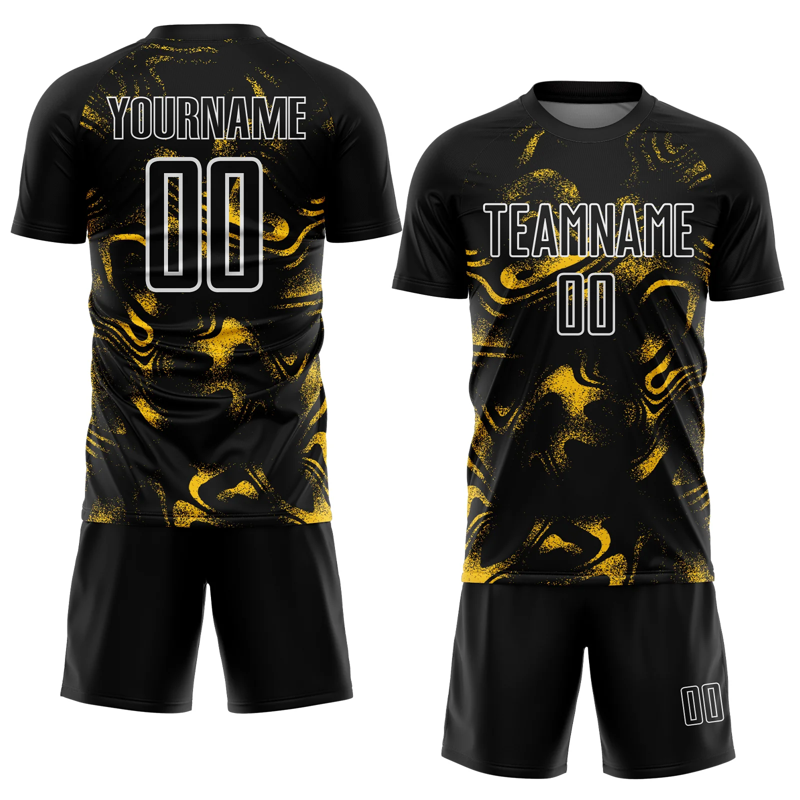 Custom Black Yellow-White Abstract Liquid Sublimation Soccer Uniform Jersey - Image 2