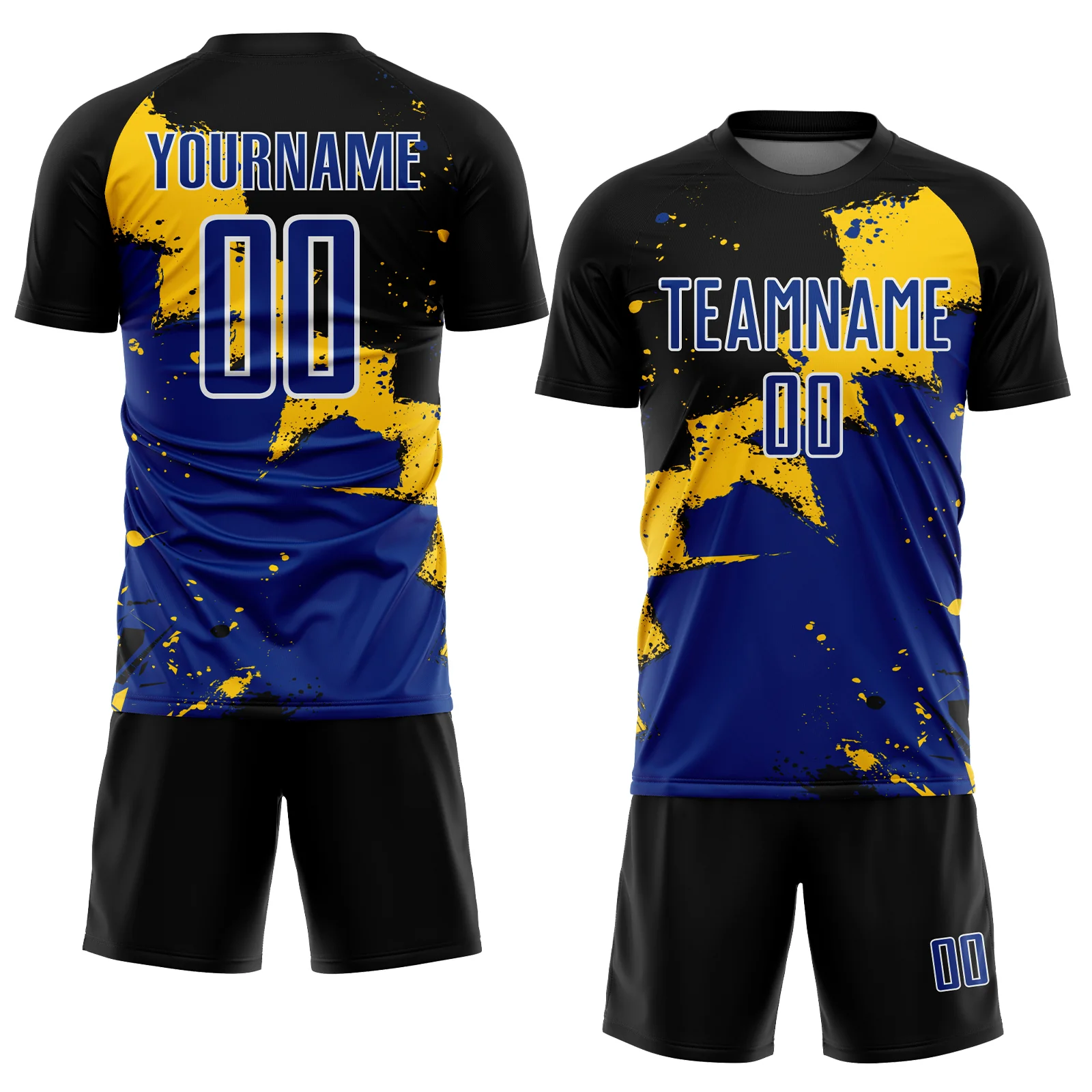Custom Black Royal-Yellow Spalsh Sublimation Soccer Uniform Jersey - Image 2
