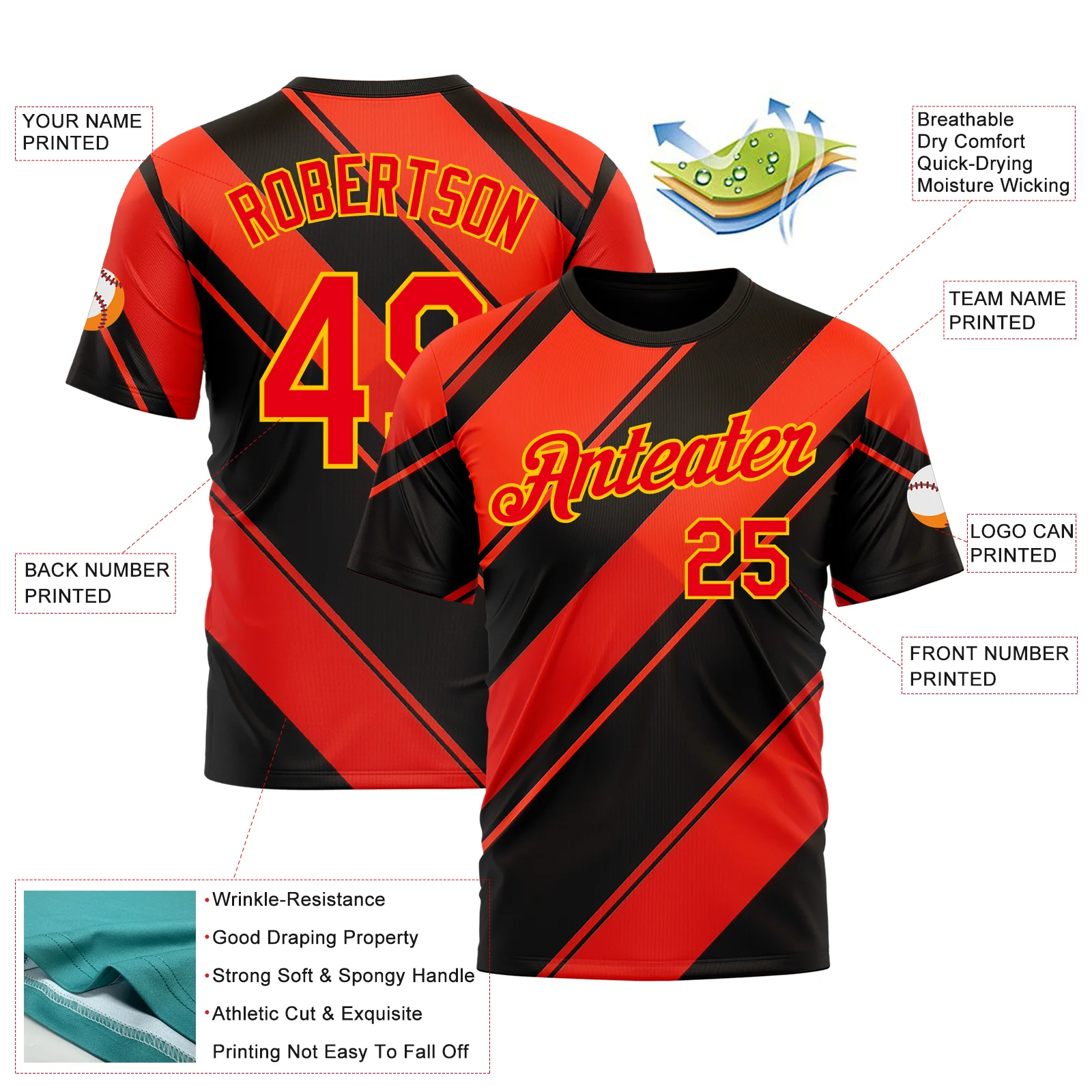 Custom Black Fire Red-Yellow 3D Pattern Design Patriot USA Heat Sportswear Performance T-Shirt - Image 2