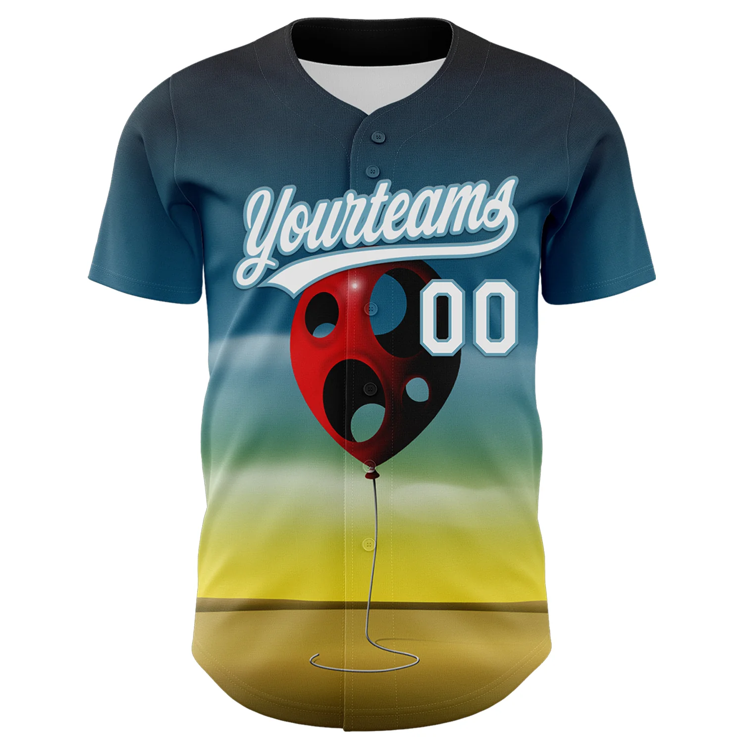 Custom Blue White Yellow-Shadow Blue 3D Marcel Caram Leaked Ballon Authentic Baseball Jersey - Image 2
