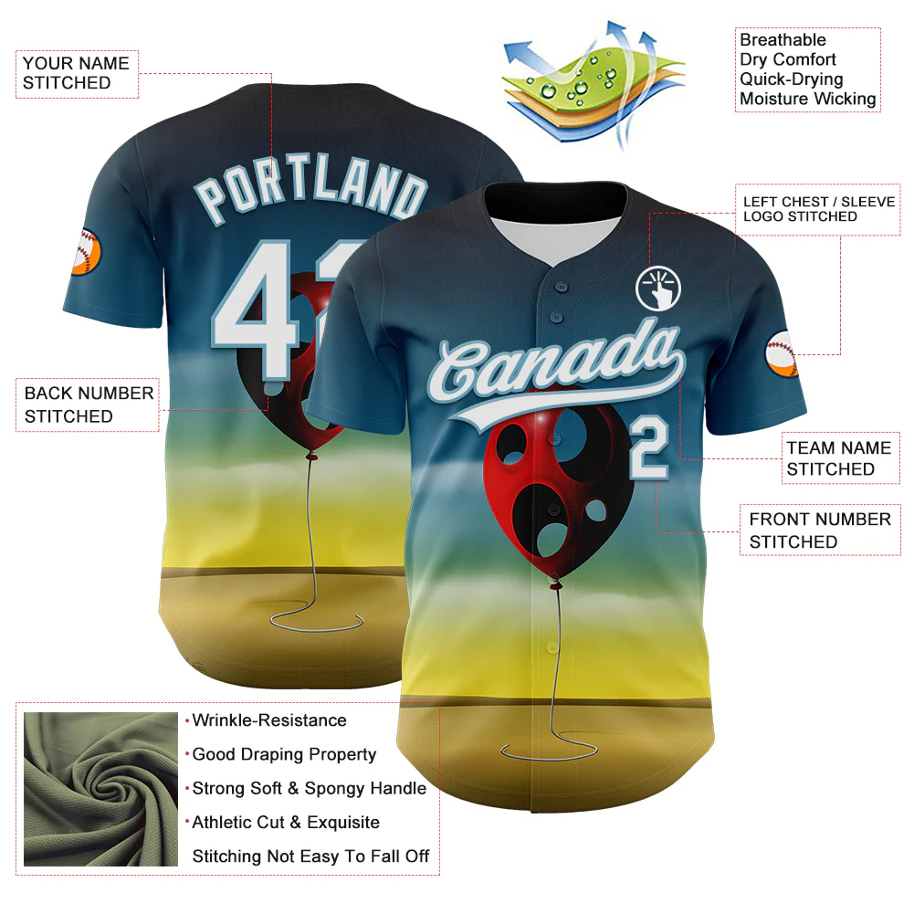 Custom Blue White Yellow-Shadow Blue 3D Marcel Caram Leaked Ballon Authentic Baseball Jersey - Image 3
