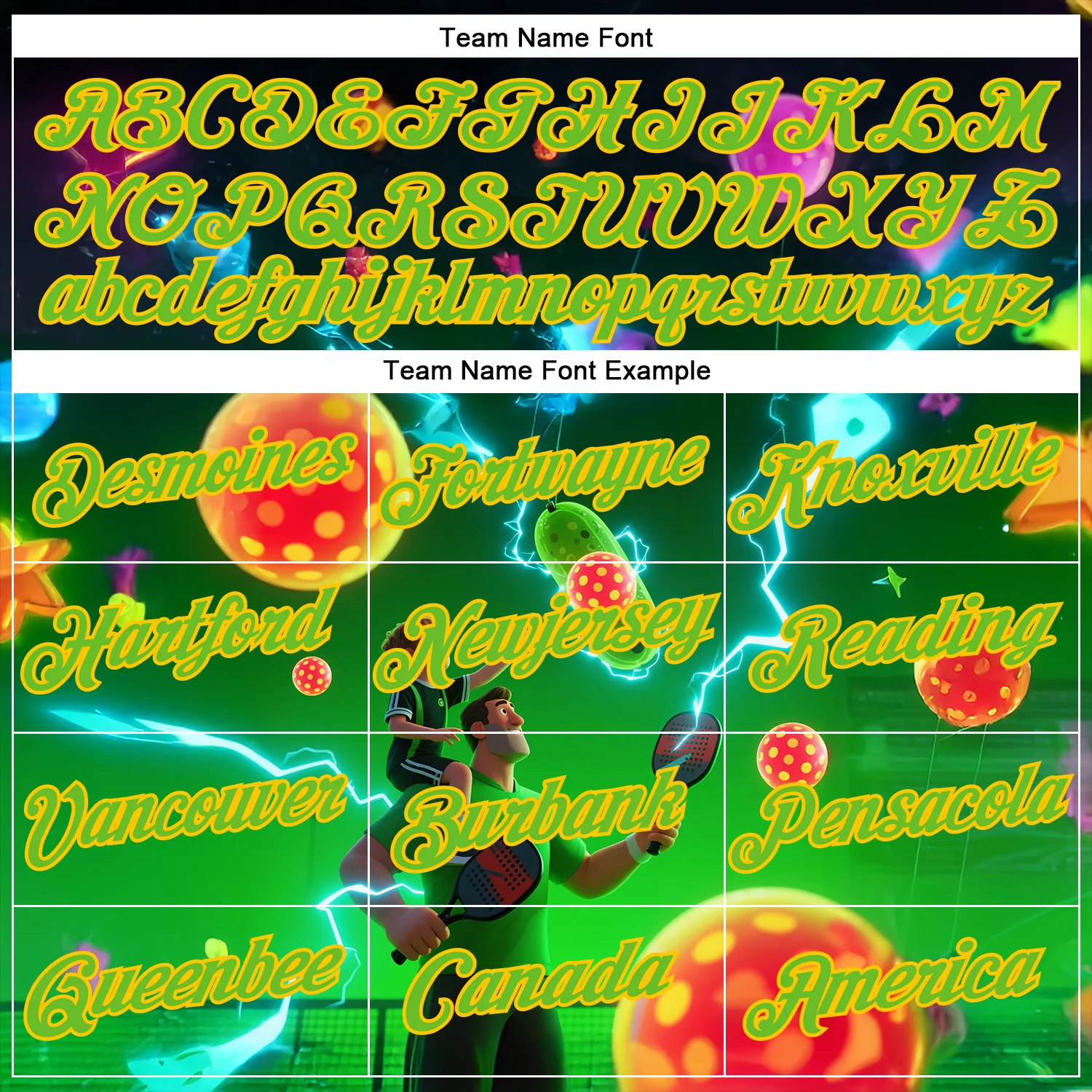 Custom Blue Aurora Green-Yellow 3D Charged Happy Family Pickleball Paddles Balls Performance T-Shirt - Image 3