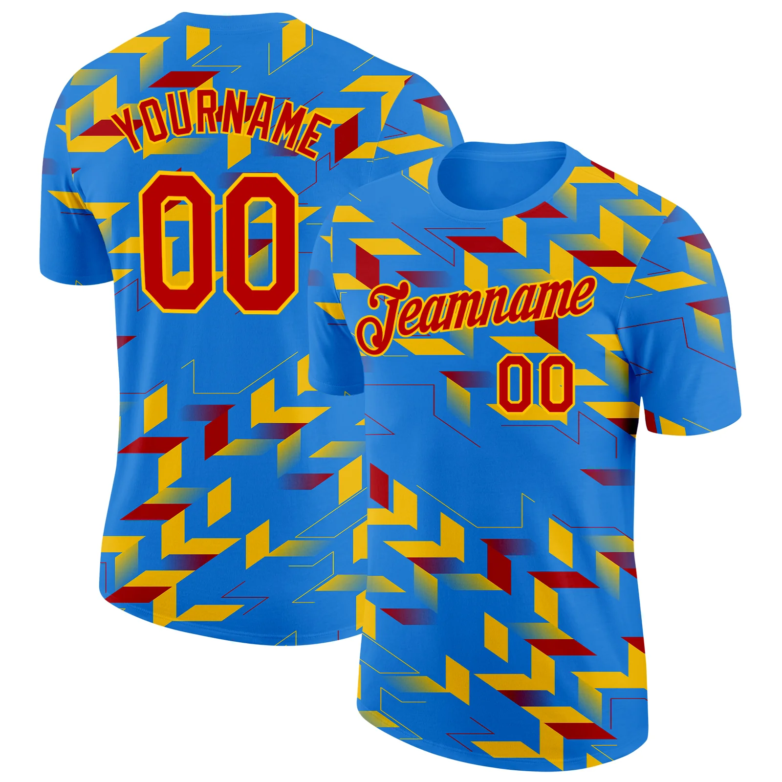 Custom Blue Red-Yellow Democratic Republic Of Congo Geometric Soccer Jersey Performance T-Shirt