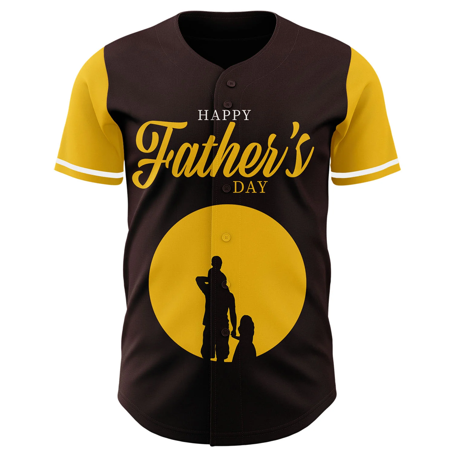 Custom Brown Yellow 3D Pattern Design Father's Day Family Love Authentic Baseball Jersey - Image 2
