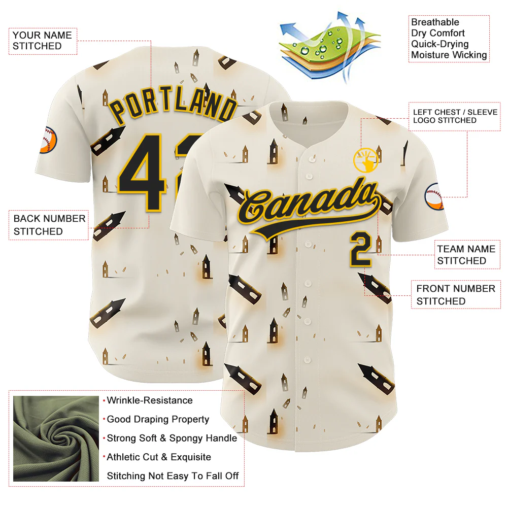 Custom Cream Black-Yellow 3D Marcel Caram Thinking Head Authentic Baseball Jersey - Image 3