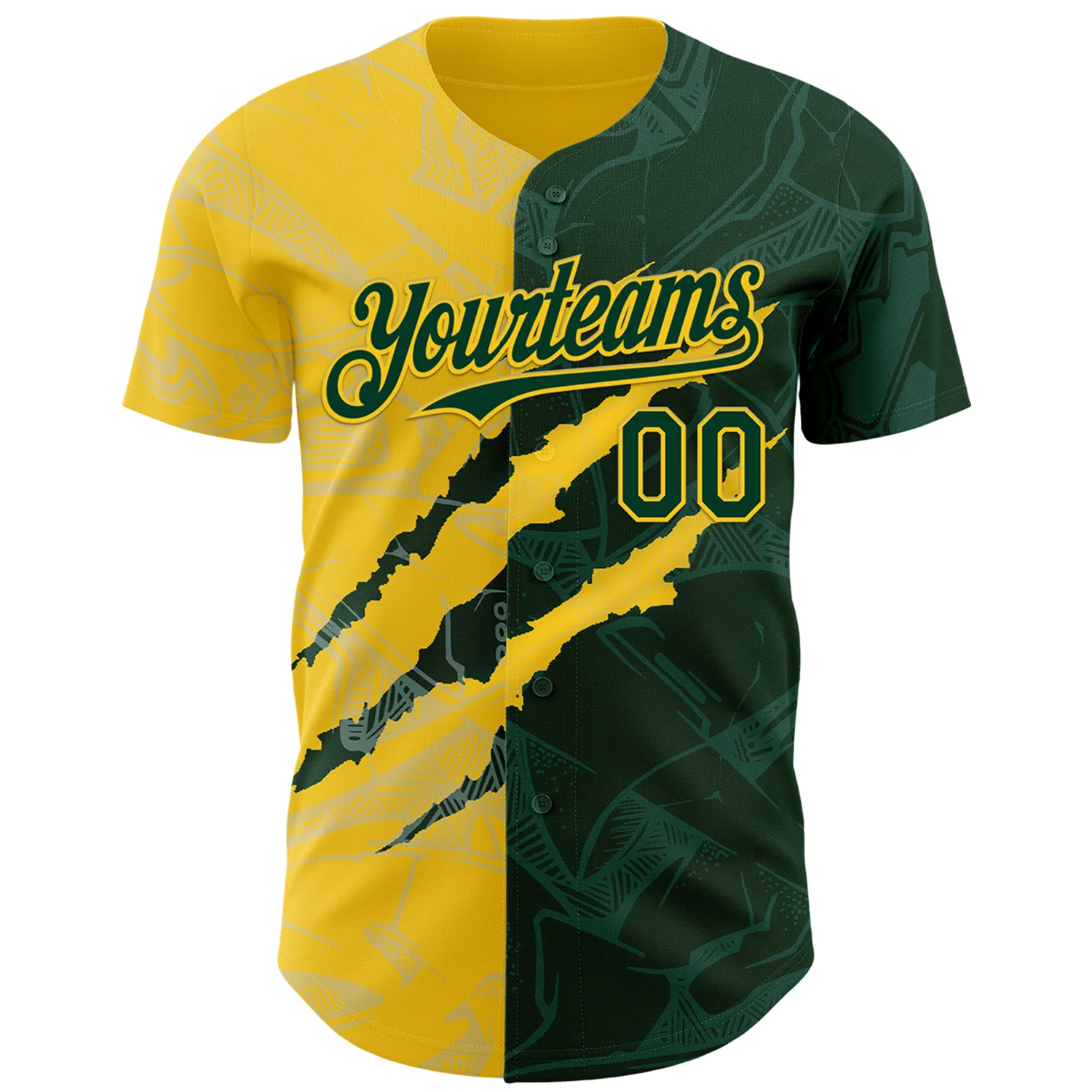 Custom Graffiti Pattern Green-Yellow 3D Scratch Authentic Baseball Jersey - Image 2
