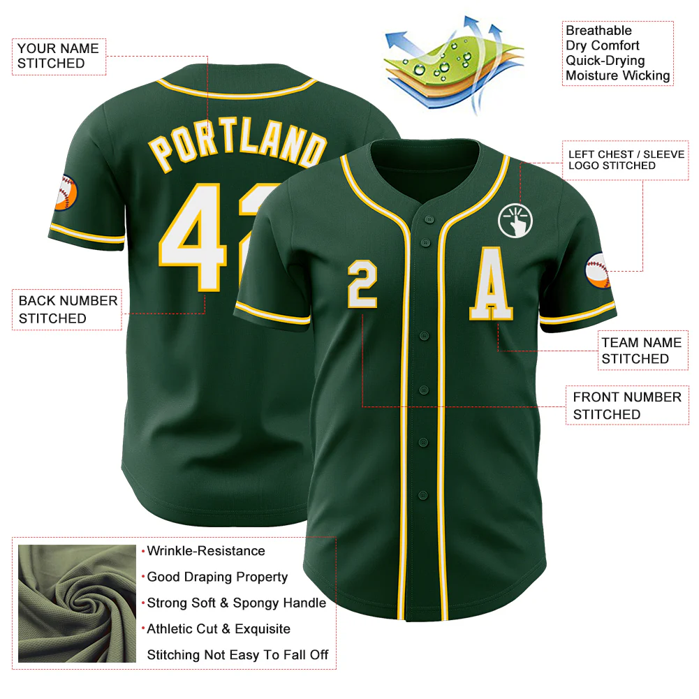 Custom Green White-Yellow Authentic Baseball Jersey - Image 2