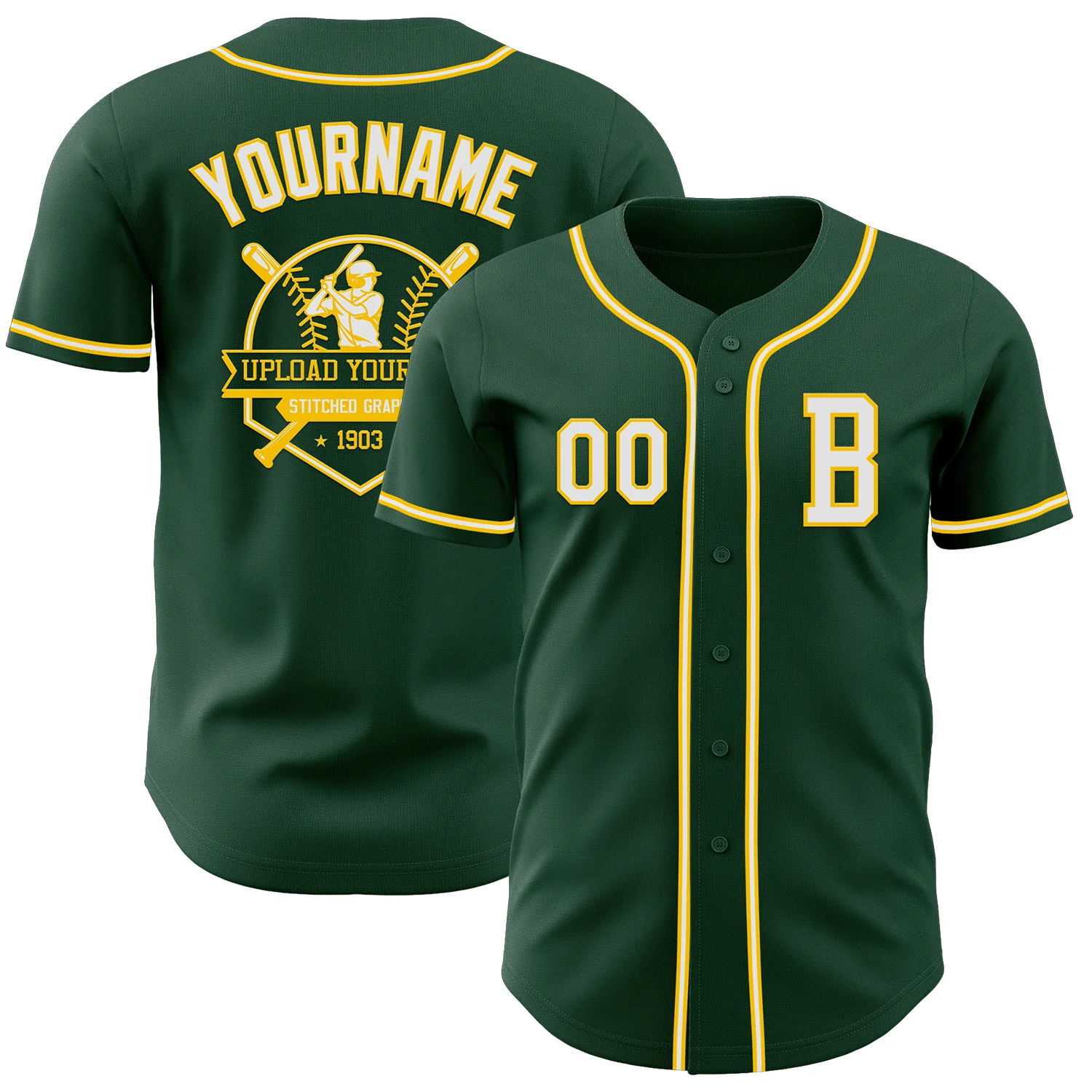 Custom Green White-Yellow Authentic Baseball Jersey - Image 5