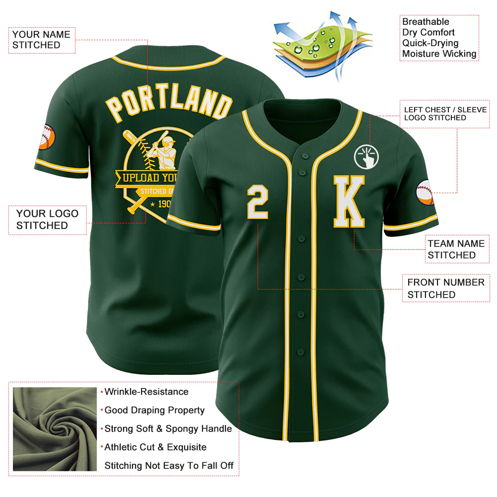 Custom Green White-Yellow Authentic Baseball Jersey - Image 6
