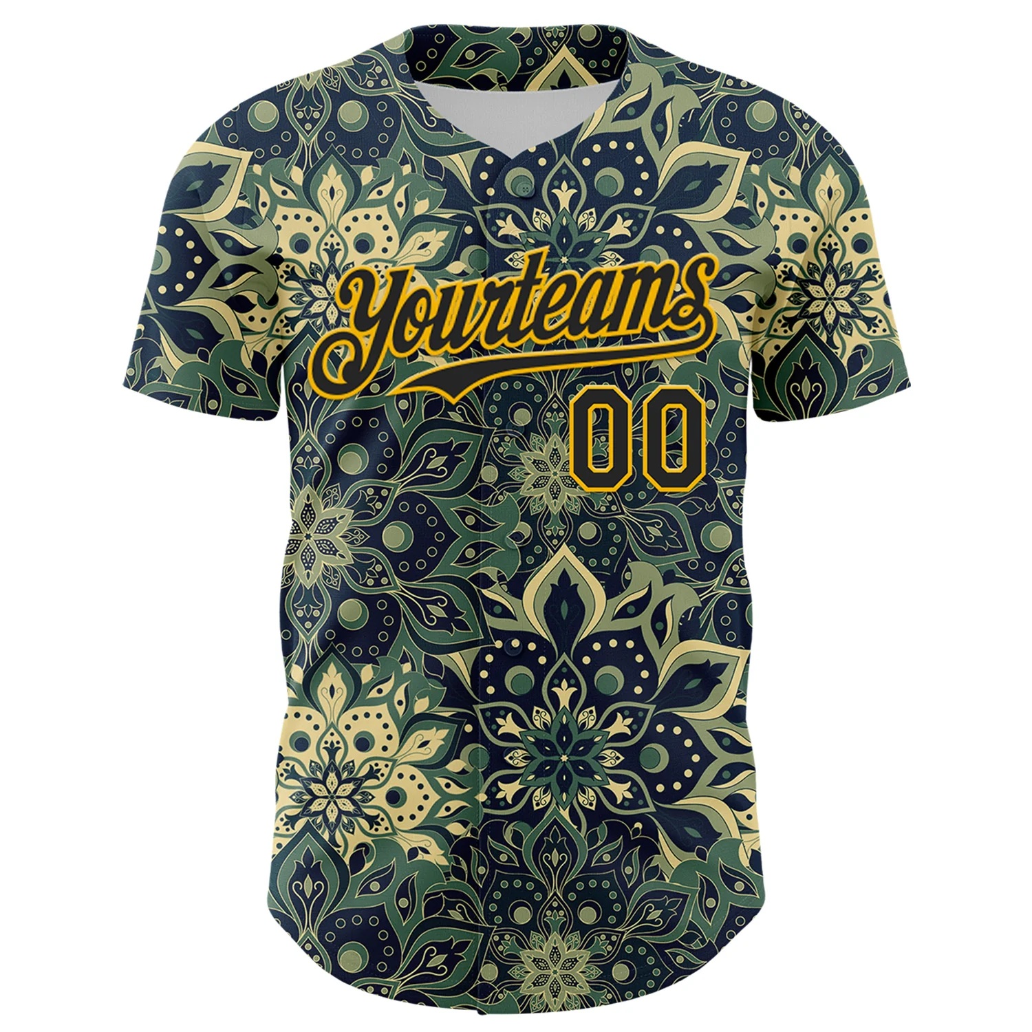 Custom Green Black-Yellow 3D Pattern Design Burner Costumes Paisley Bandana Authentic Baseball Jersey - Image 2