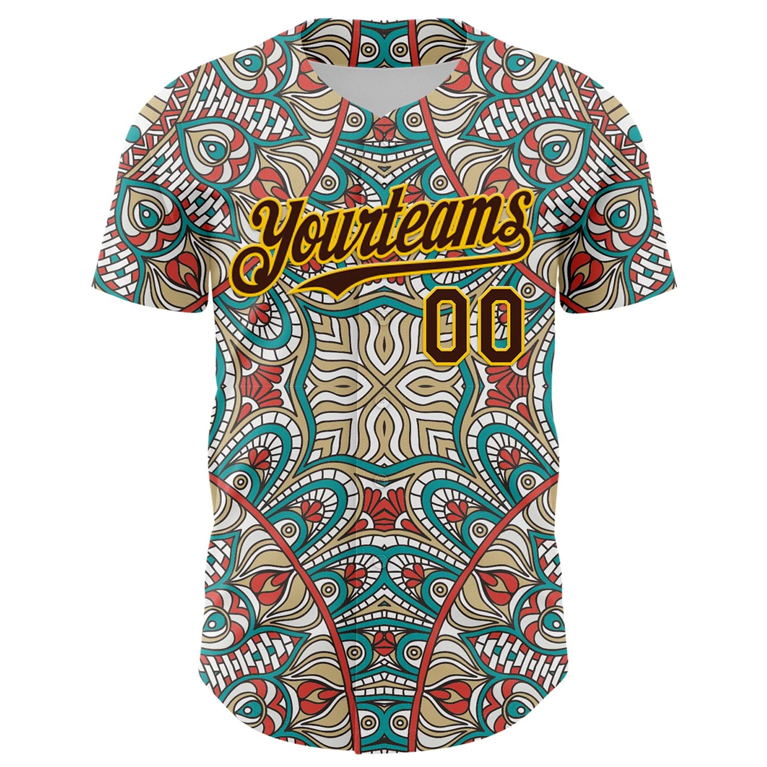 Custom Green Brown-Yellow 3D Pattern Design Burner Costumes Exotic Authentic Baseball Jersey - Image 2