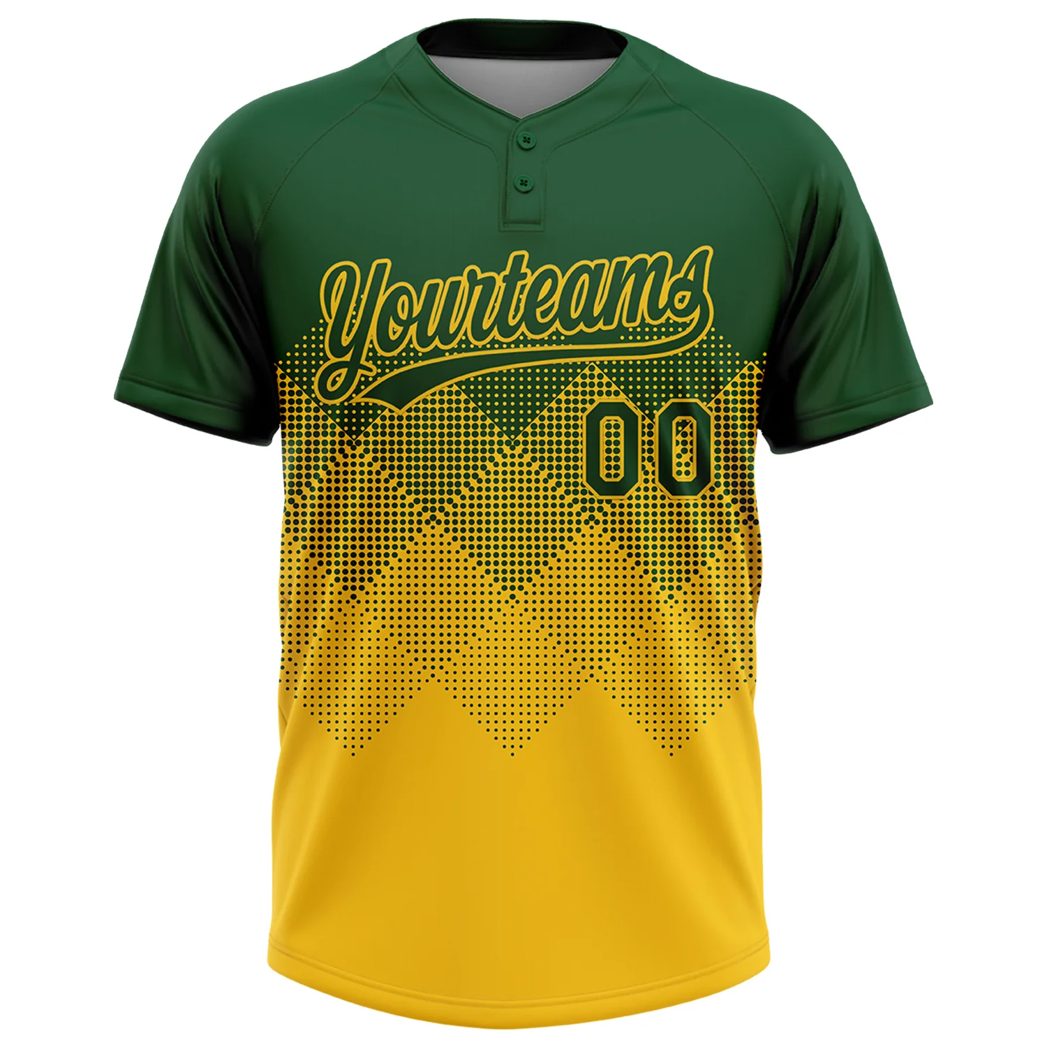 Custom Green Yellow 3D Gradient Square Shape Two-Button Unisex Softball Jersey - Image 2