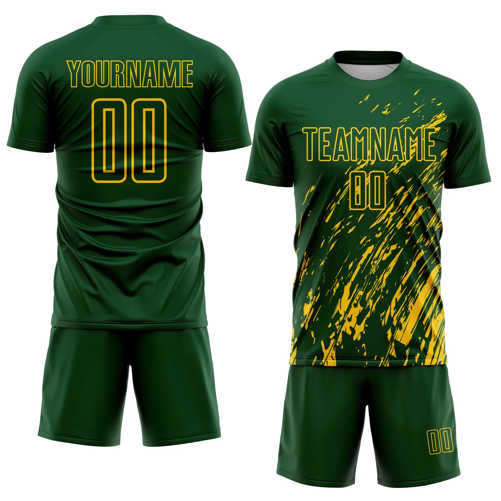 Custom Green Yellow Splash Sublimation Soccer Uniform Jersey - Image 2