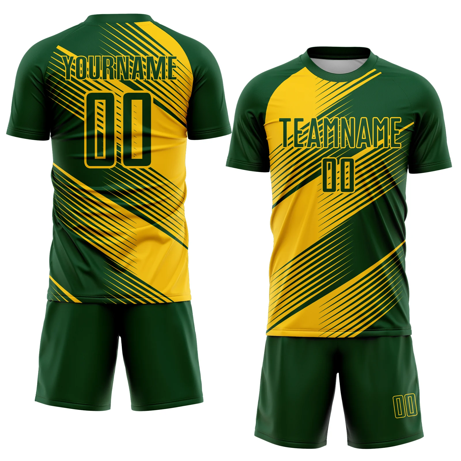 Custom Green Yellow Line Sublimation Soccer Uniform Jersey - Image 2