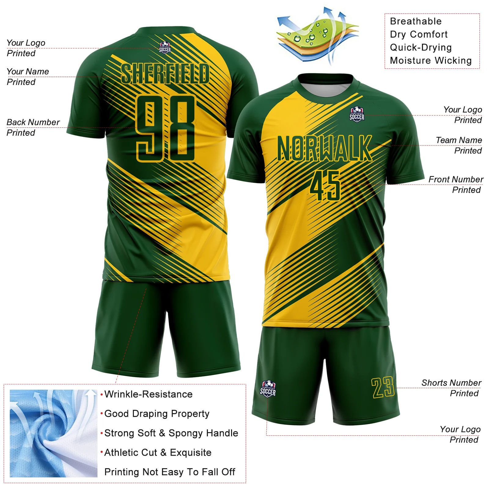 Custom Green Yellow Line Sublimation Soccer Uniform Jersey - Image 4