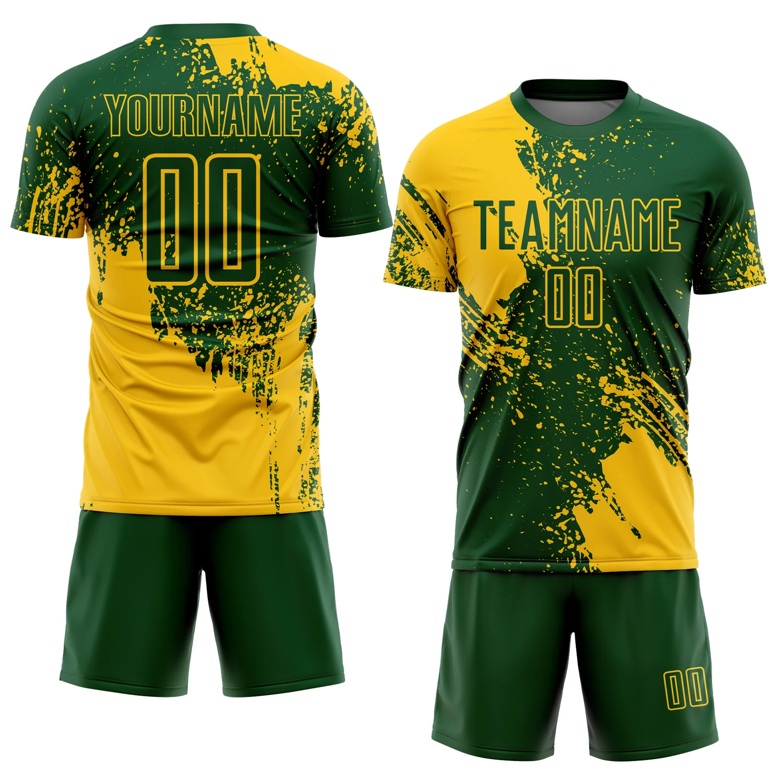 Custom Green Yellow Abstract Brush Stroke Sports Sublimation Soccer Uniform Jersey - Image 2