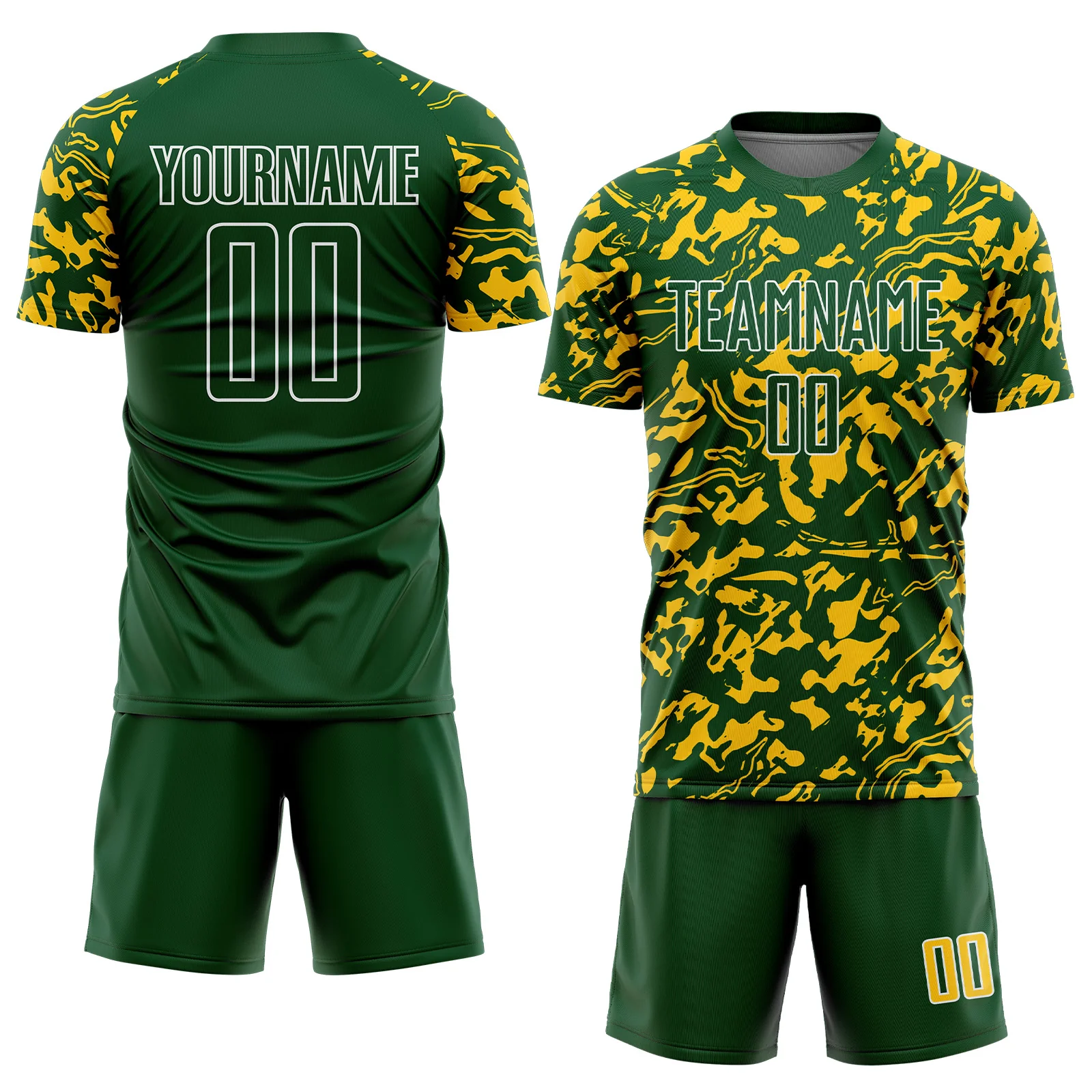 Custom Green Yellow-White Liquid Fluid Pattern Sports Sublimation Soccer Uniform Jersey - Image 2