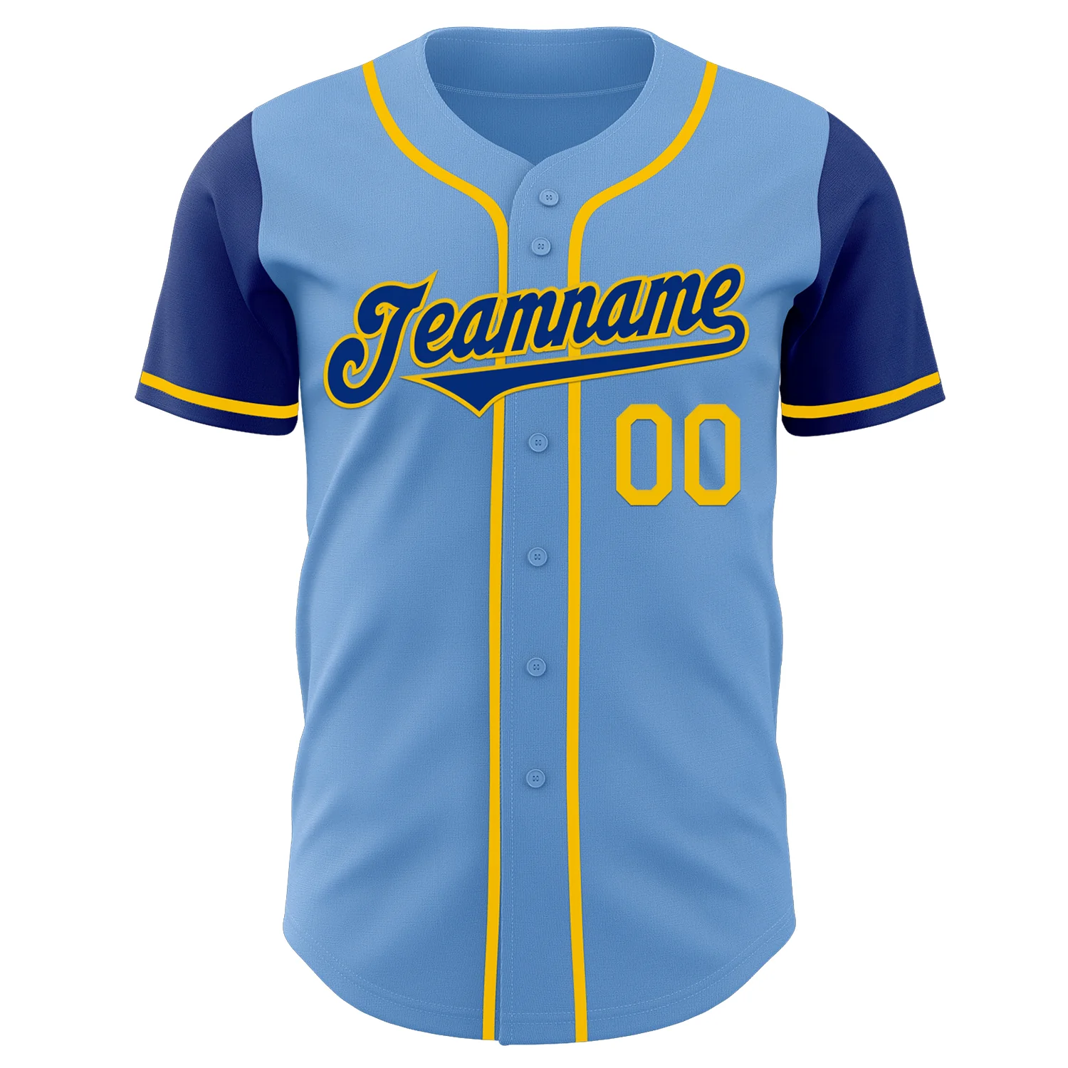Custom Light Blue Royal-Yellow Authentic Two Tone Baseball Jersey - Image 2